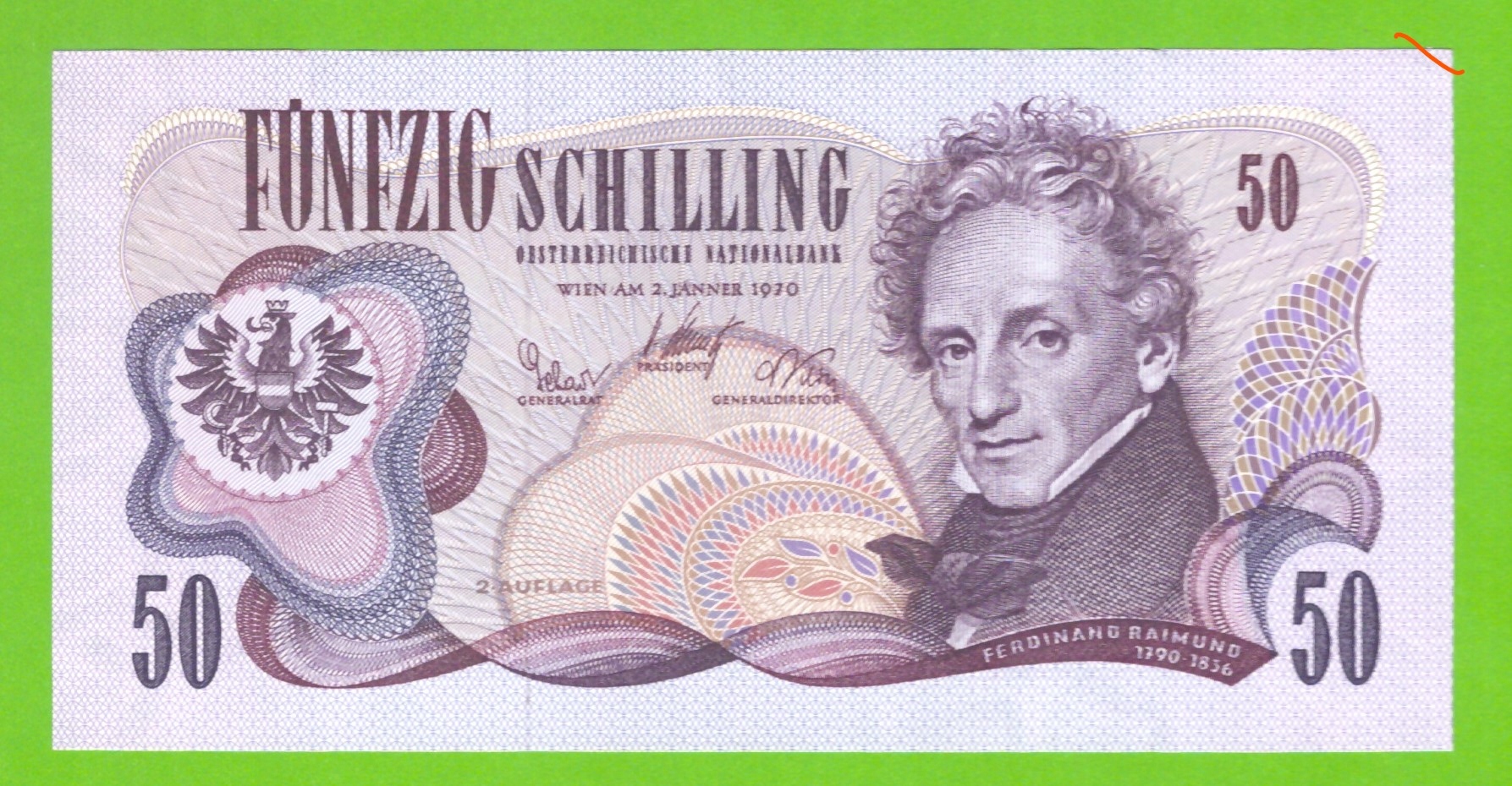 AUSTRIA 50 SCHILLING 1970 P-144 PRAWIE UNC- OPIS