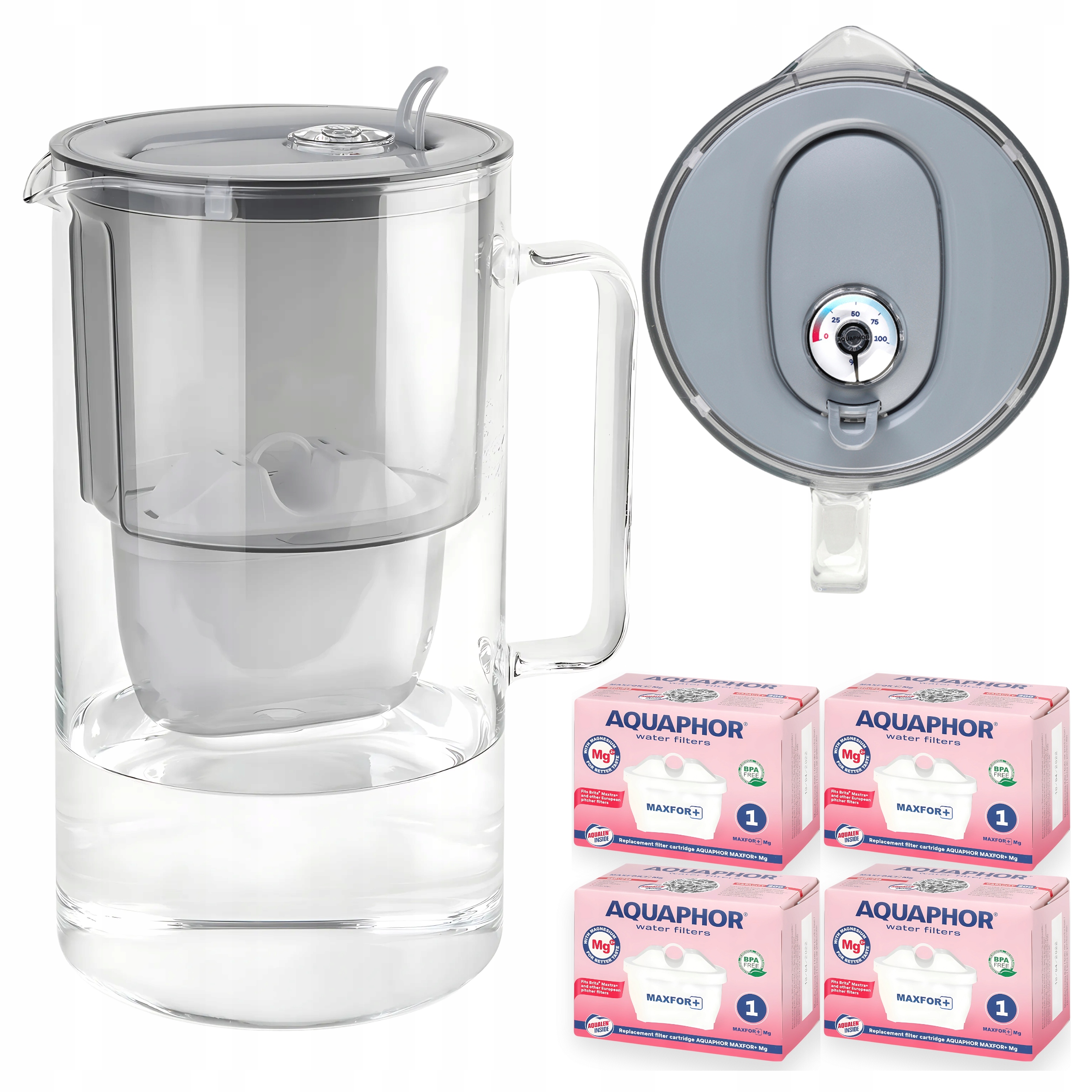 Skleněná filtrační konvice Aquaphor Glass Šedá 4 Filtry Maxfor Mg Hořčík