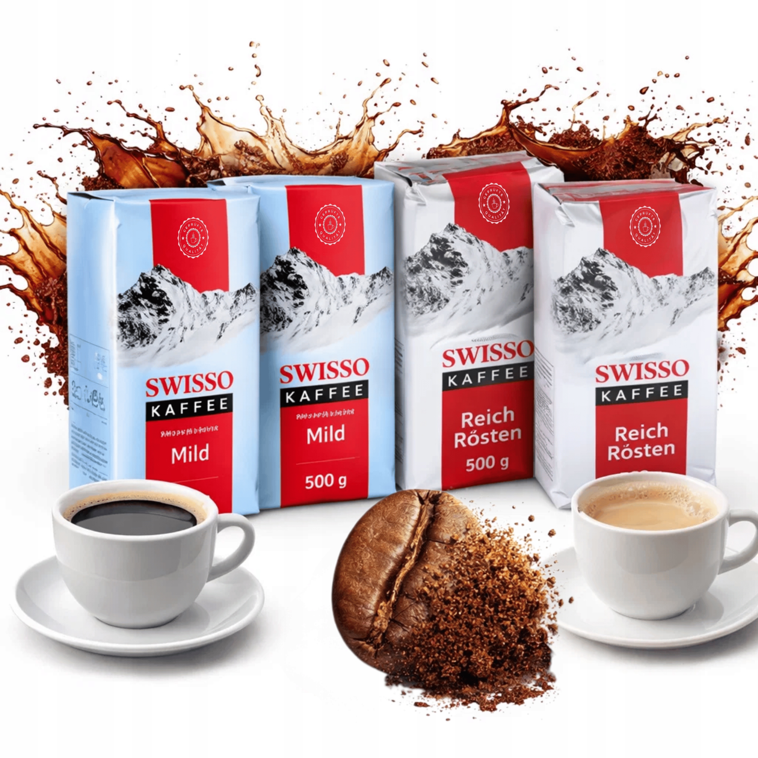 Mletá káva 100% Arabica Swisso Kaffee Reich Rosten 2x500 g Mild 2x500 g