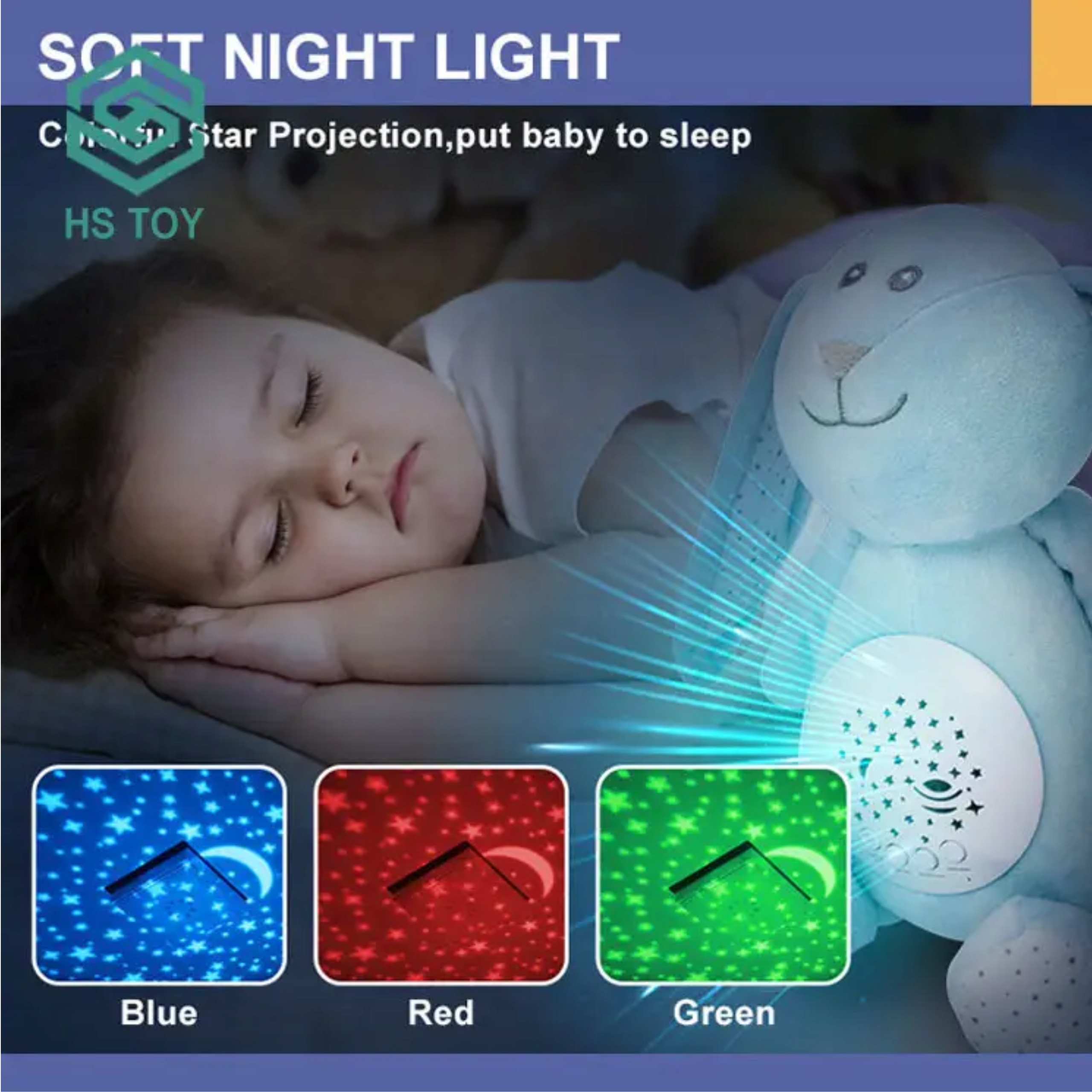 KRÓLIK SZUMIŚ USYPIACZ PRZYTULANKA LAMPKA NOCNA PROJEKTOR 2w1 10 KOŁYSANEK Wiek dziecka 0 +