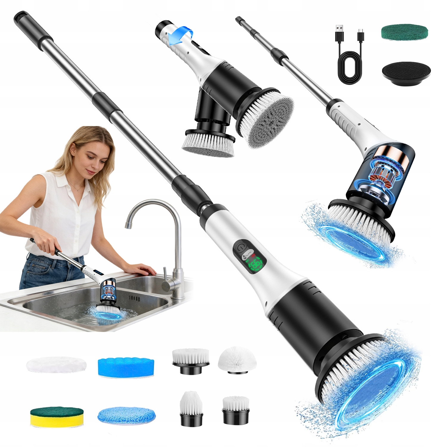 Levně Elektrický Rotační Kartáč Pro Čištění A Mytí, Multifunkční