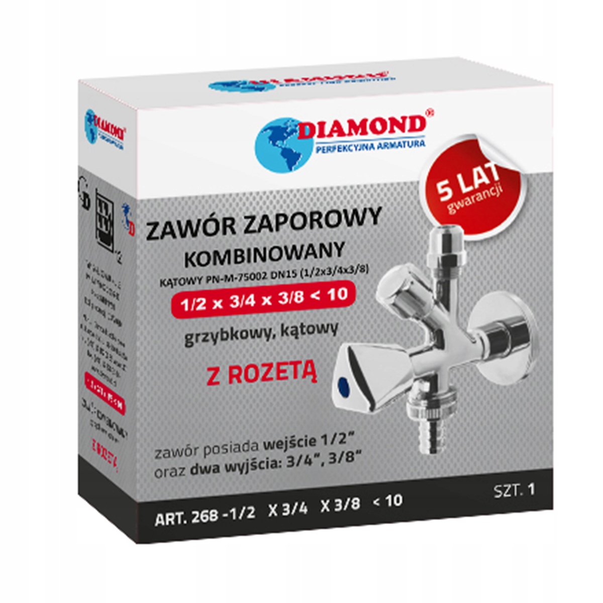 ZAWÓR KOMBINOWANY 1/2 x 3/4 x 3/8 CHROM DIAMOND Marka Diamond
