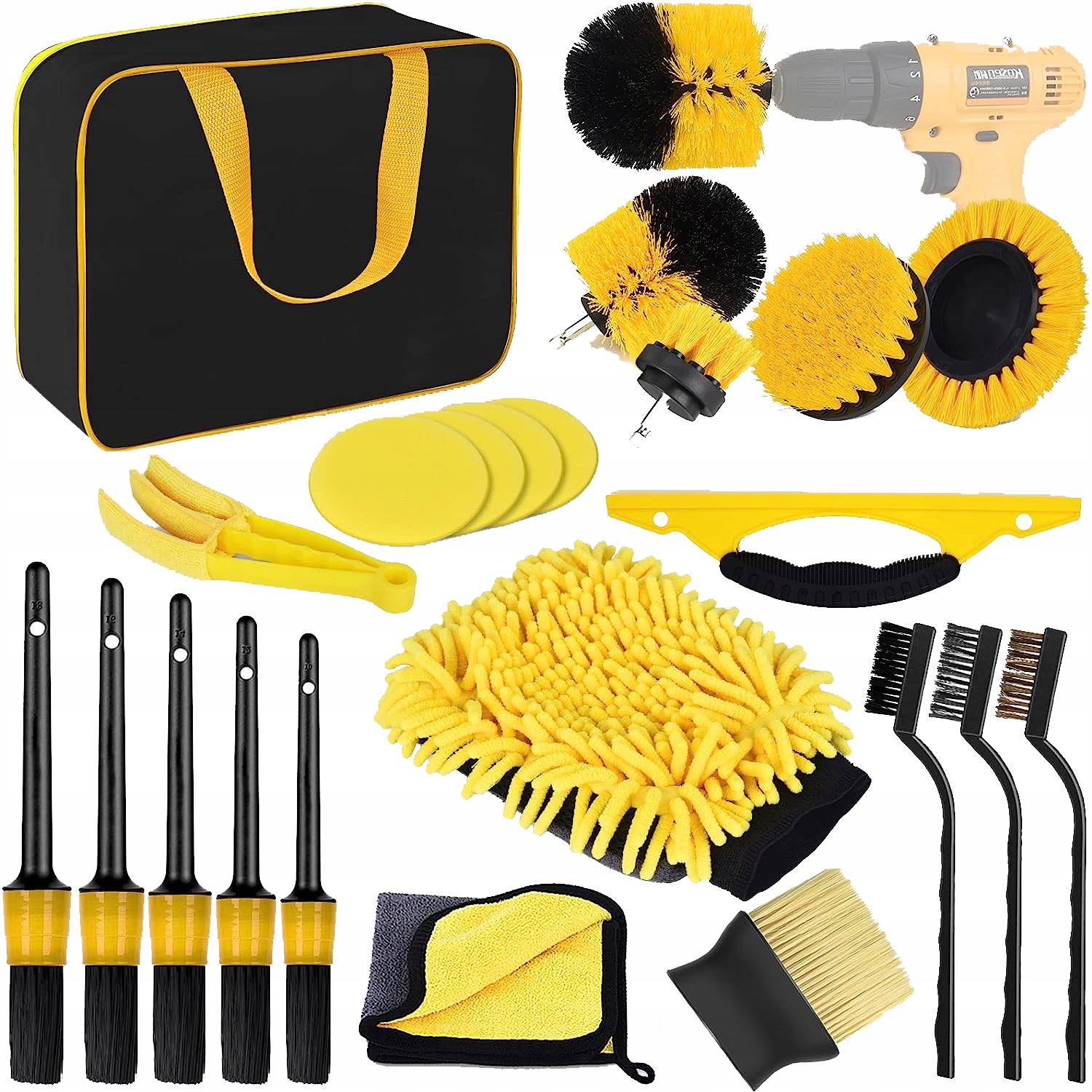 Zestaw detailingowy 22 el do czyszczenia samochodu - ULEPSZONE SZCZOTKI