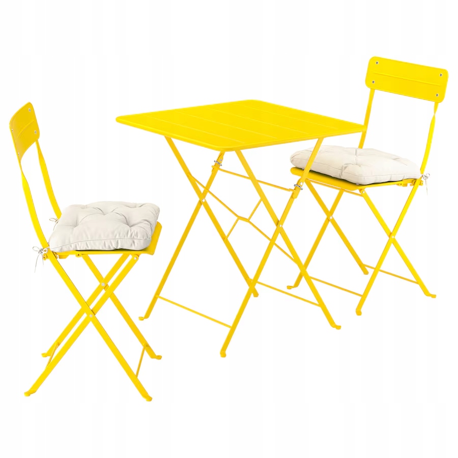 Zestaw ogrodowy stół i krzesła z poduszkami Ikea metal Sundso żółty