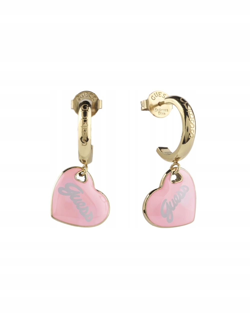 Guess Vintage zlaté náušnice závěsné růžové srdce JUBE05151JW