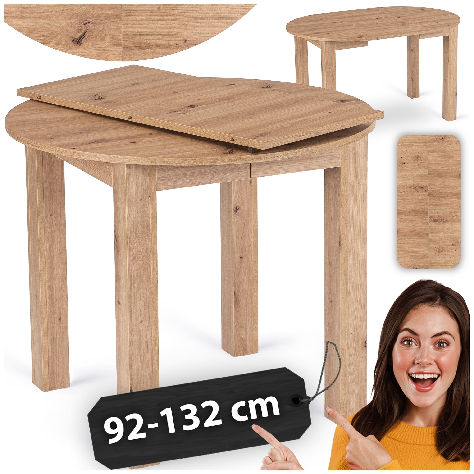 Stół Rozkładany Okrągły Kuchenny Do Jadalni Salonu Artisan Harry 92-132 cm