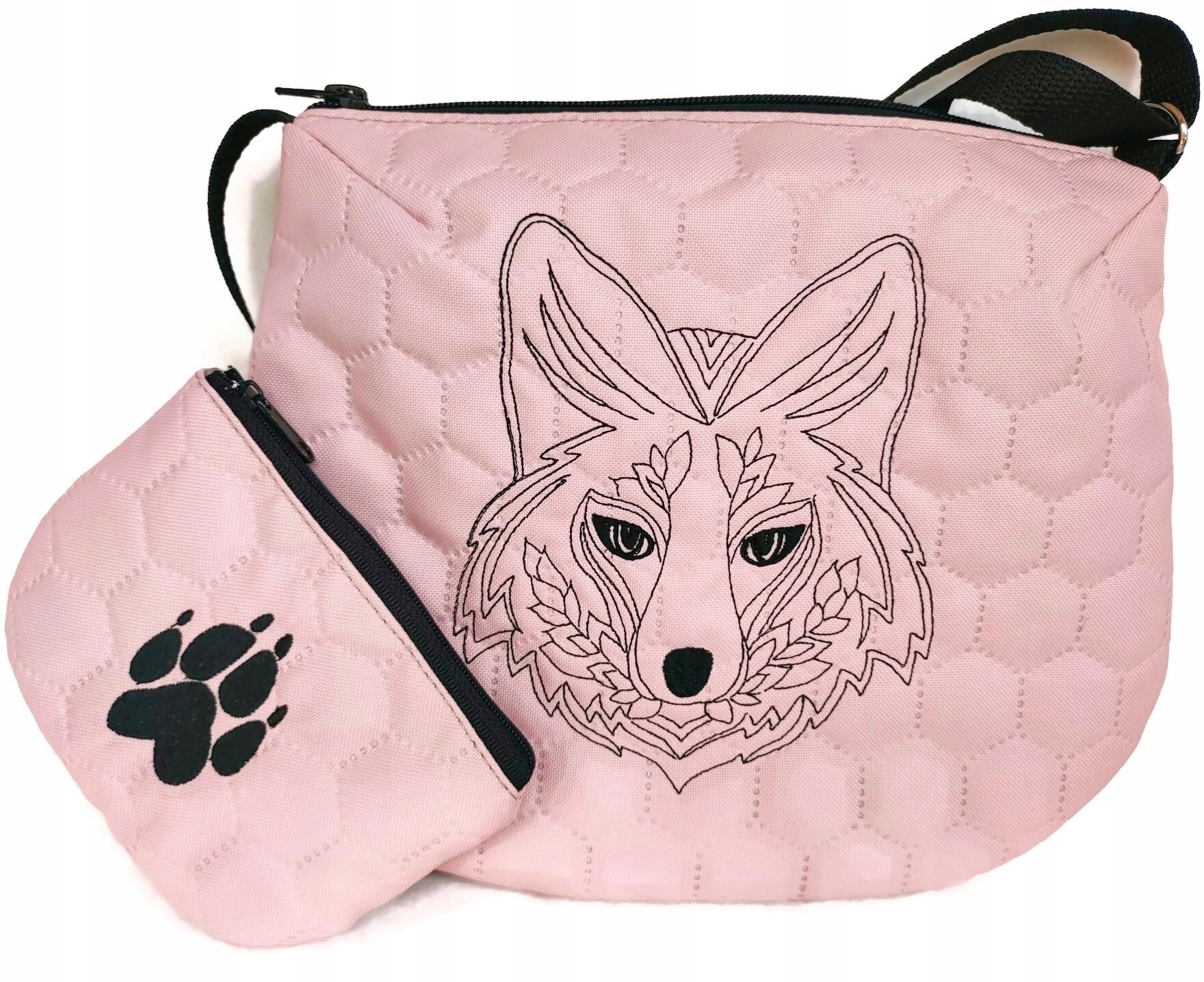 Pošťák světle růžový pudr s liškou kabelka teenageři tlapka liška