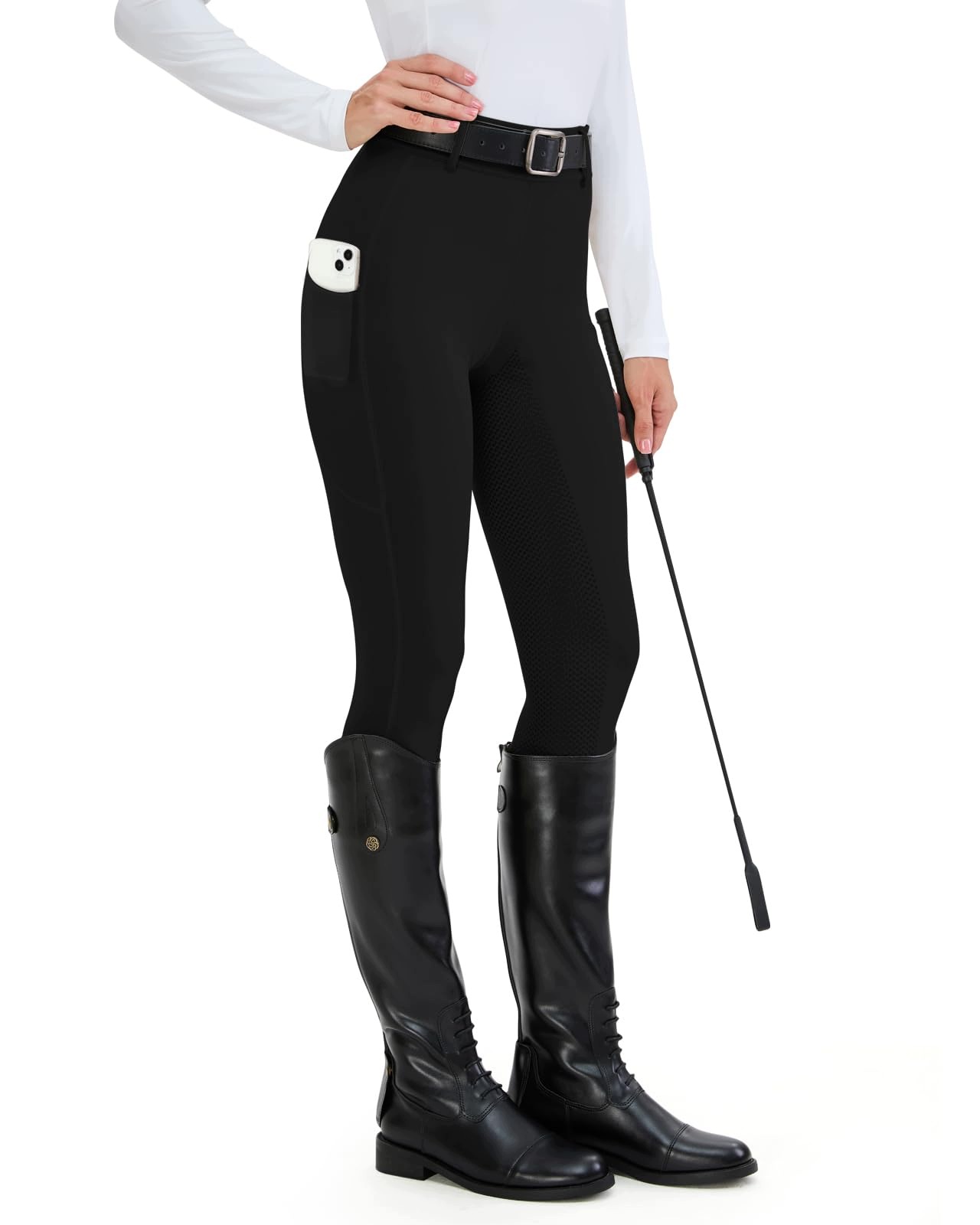 Legginsy jeździeckie damskie Hmiles pełny lej silikonowy S czarne