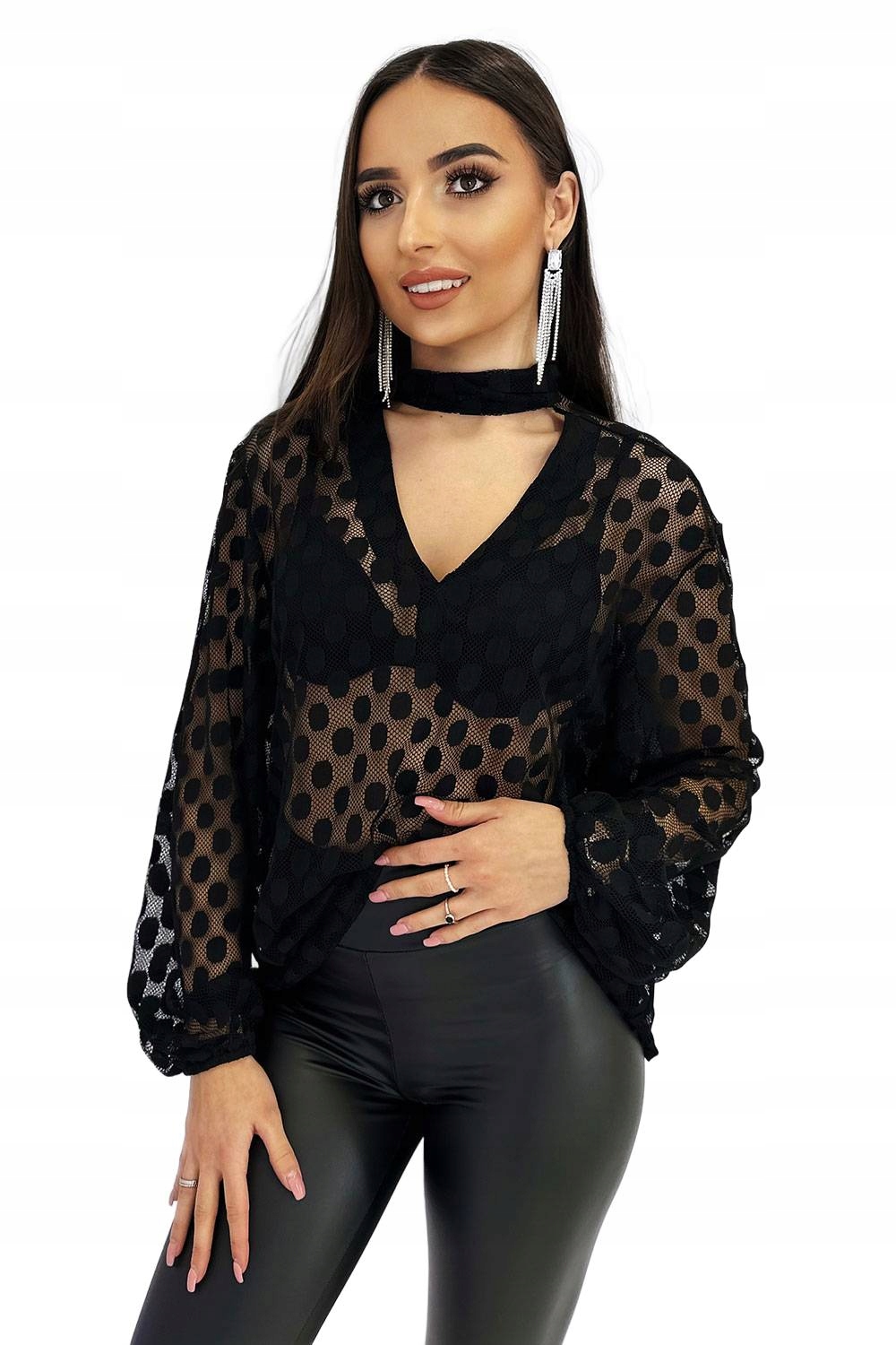 Černá Šifonová Průsvitná Halenka S Hráškovou Strukturou M/L