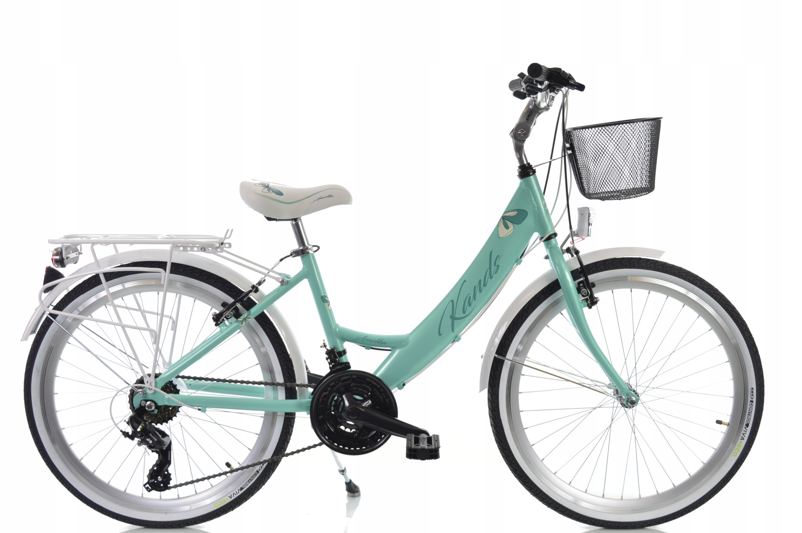 ROWER 24 KANDS AMELKA MIĘTOWO-BIAŁY+KOSZ 2023