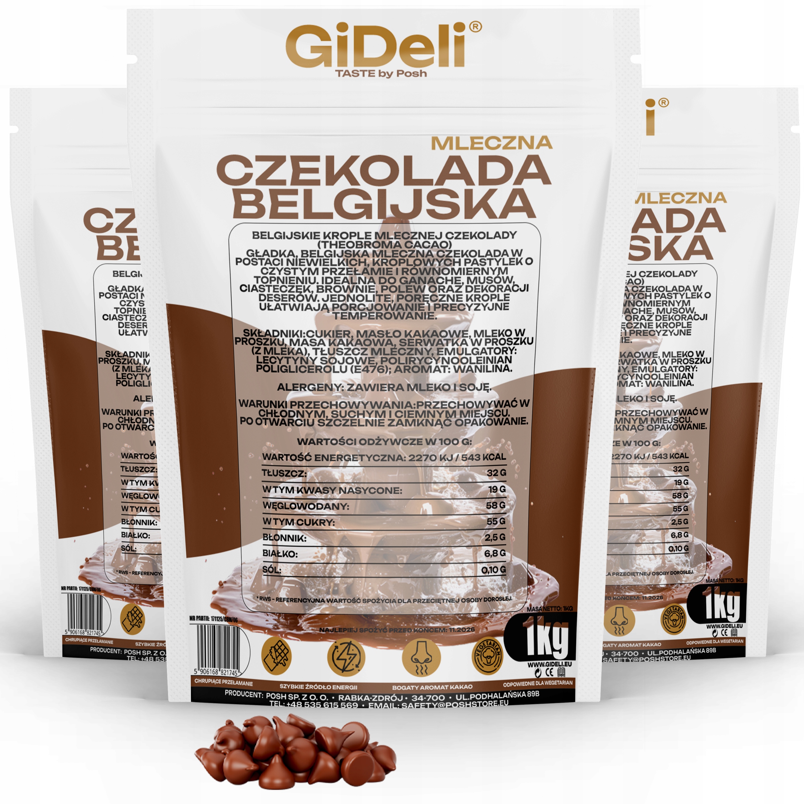 Levně GiDeli Čokoláda Belgická Mléčná 3x 1kg pro fondue fontány dezertů