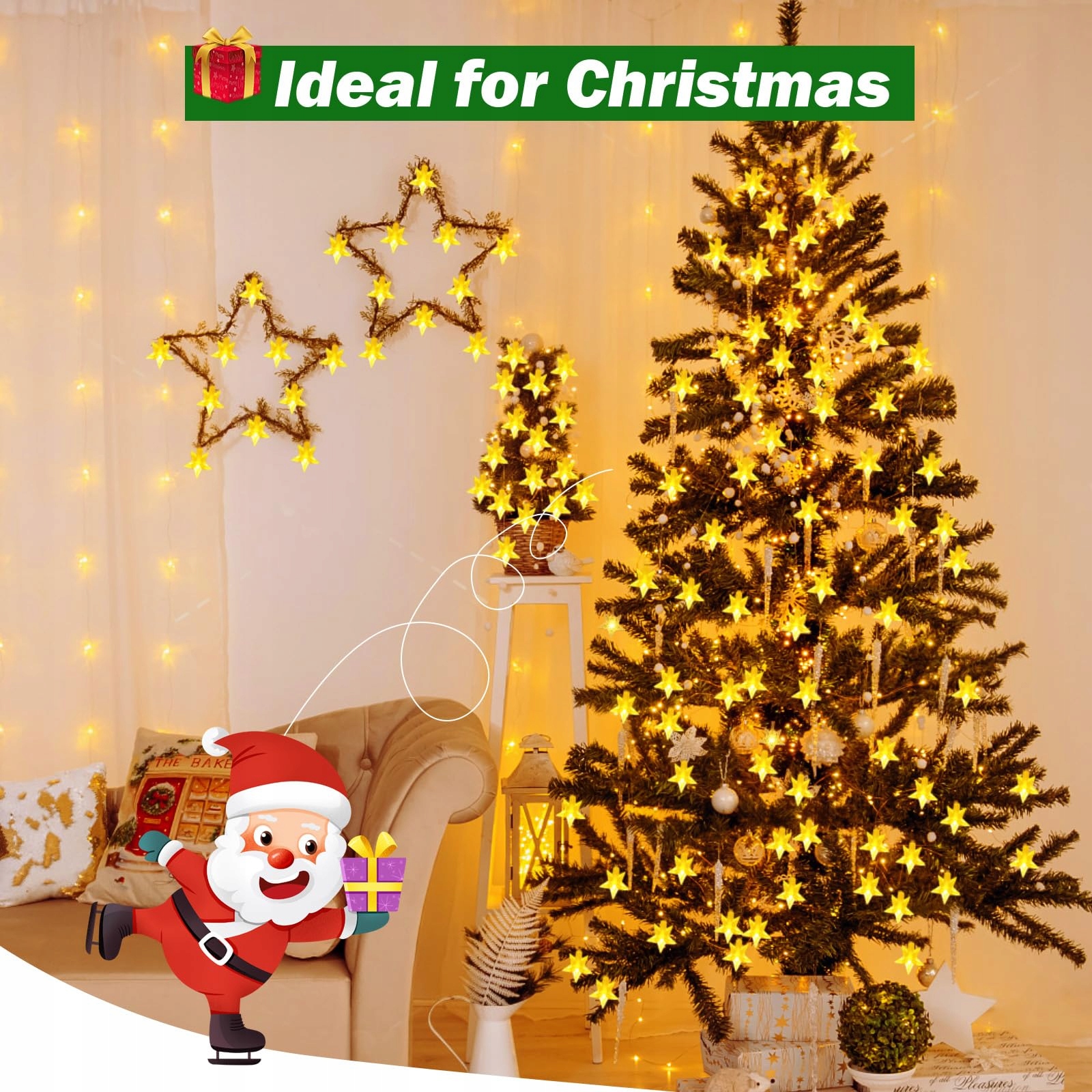 CSHARE Girlanda Łańcuch Świetlny Lampki Gwiazdki Na Baterie IP65 6M 40LED — miniatura 4