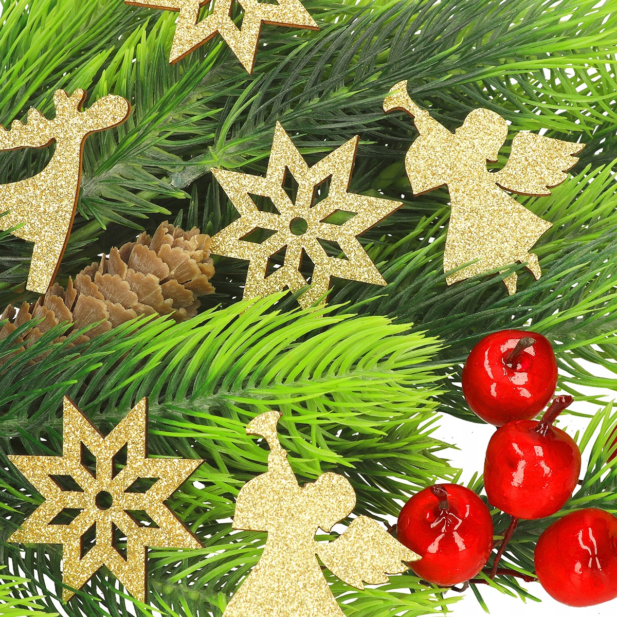 ZŁOTE ANIOŁEK GWIAZDKI BROKATOWE ŚNIEŻYNKI NA STROIK CHOINKĘ DUŻY ZESTAW Motyw inny