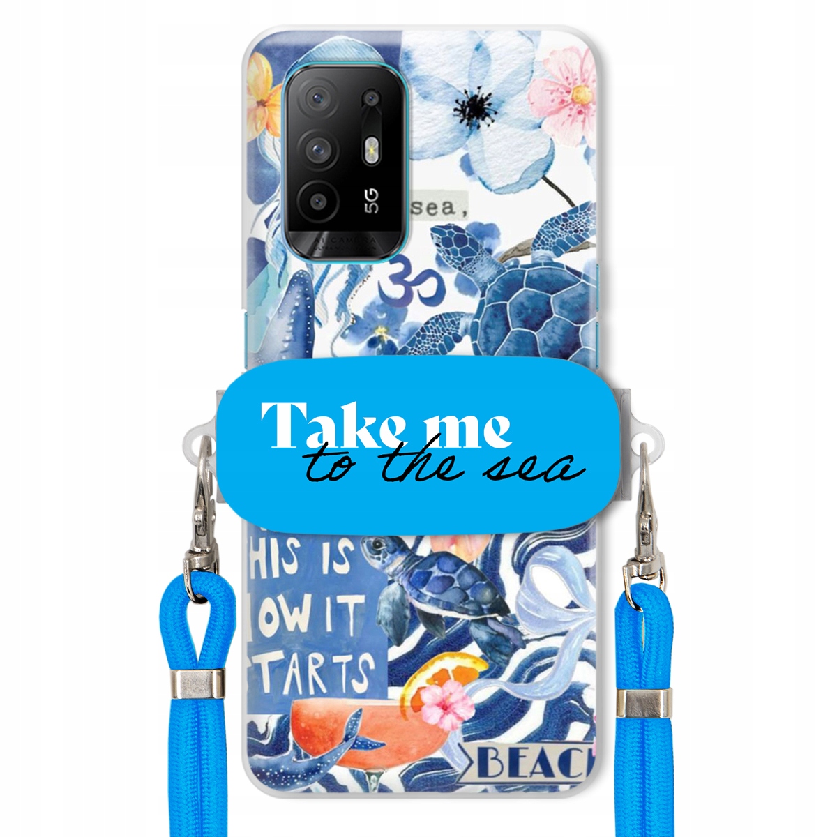 Puzdro pre Oppo A94 5G Modré Crossbody vodítko držiak Take Me To The Sea