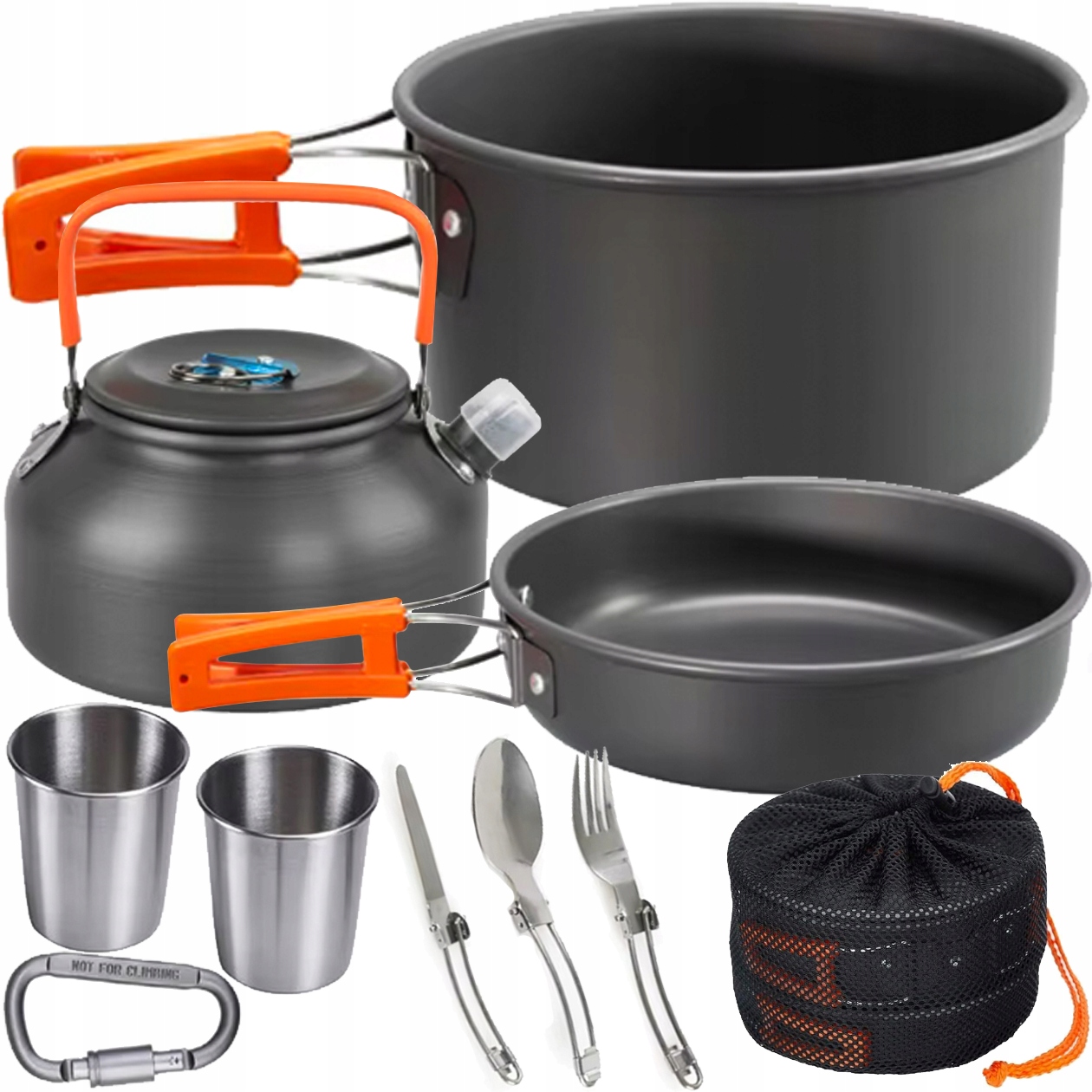 Duży Zestaw Survivalowy Naczynia Kempingowe Turystyczne Garnki Patelnia XXL