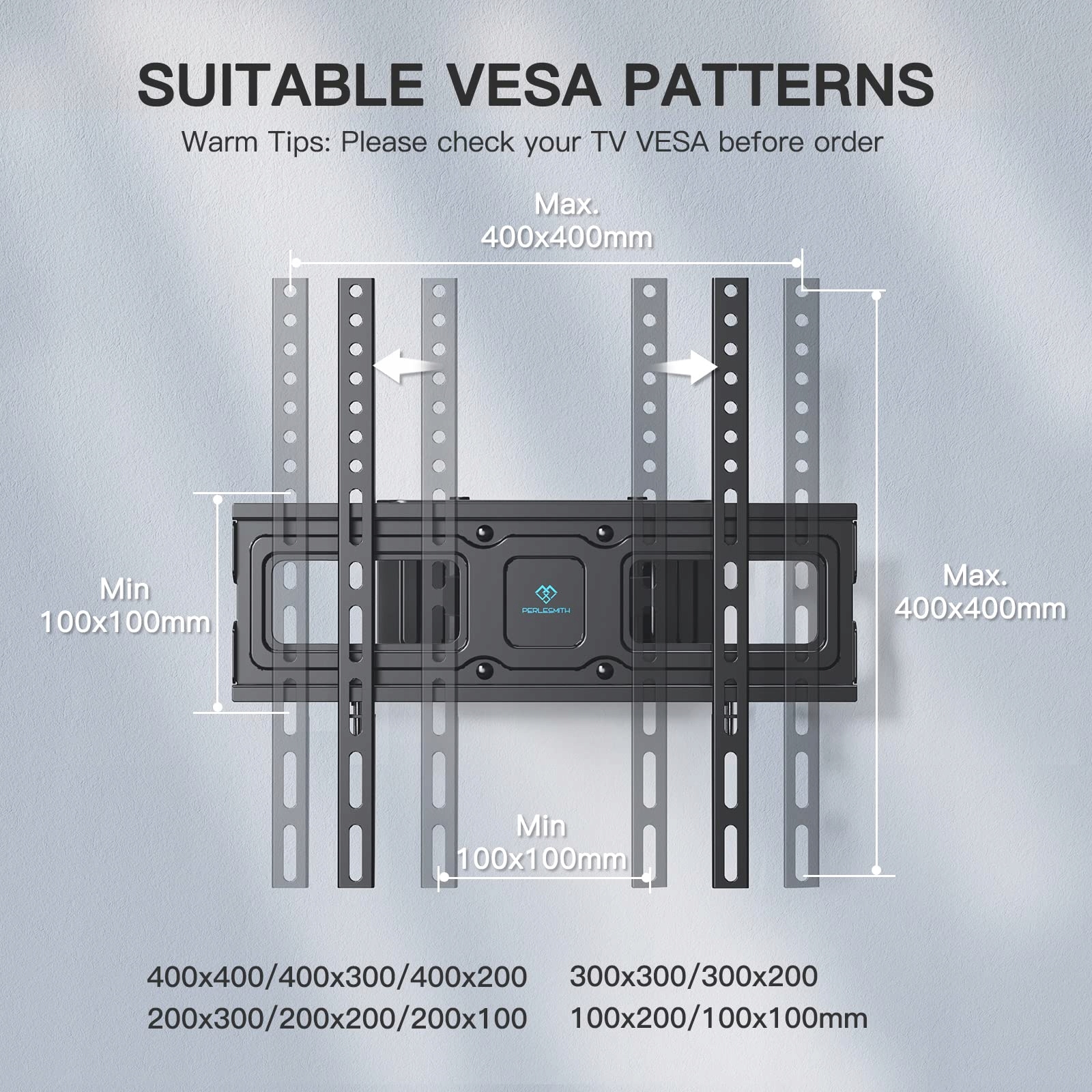 PERLESMITH Uchwyt TV Ścienny 26-65 Cali 45kg VESA 400x400 — miniatura 6