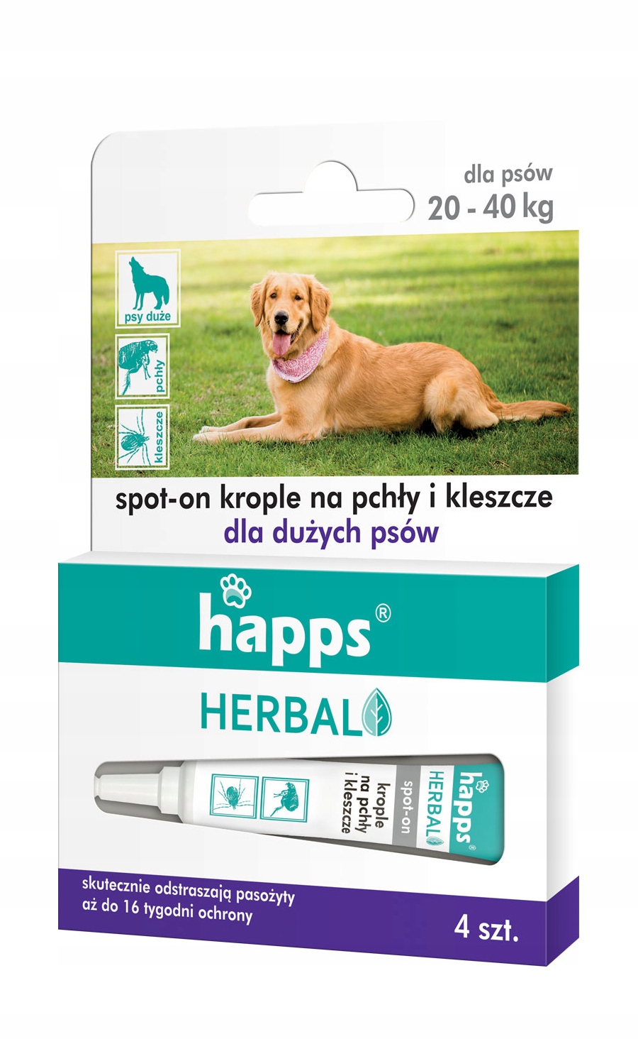 

Krople przeciw kleszczom dla dużych psów Happs