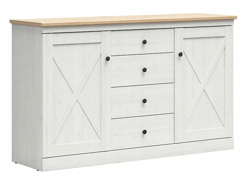 Komoda Frija 153 cm z 2 drzwiami i 4 szufladami sosna andersen biała