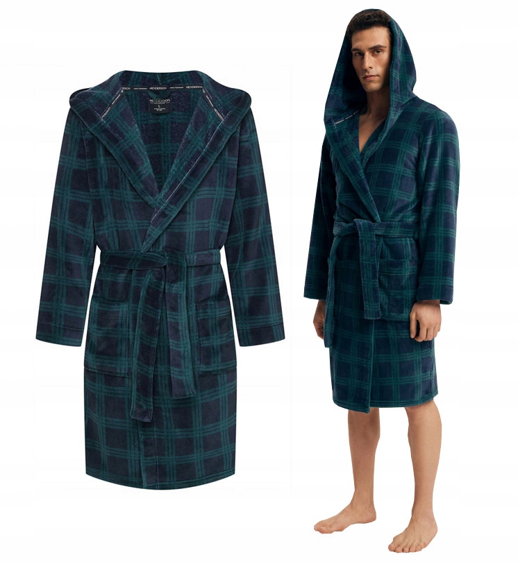 Henderson Pánský Župan S Kapucí Zeleno-modrá Mřížka Nickel 3XL