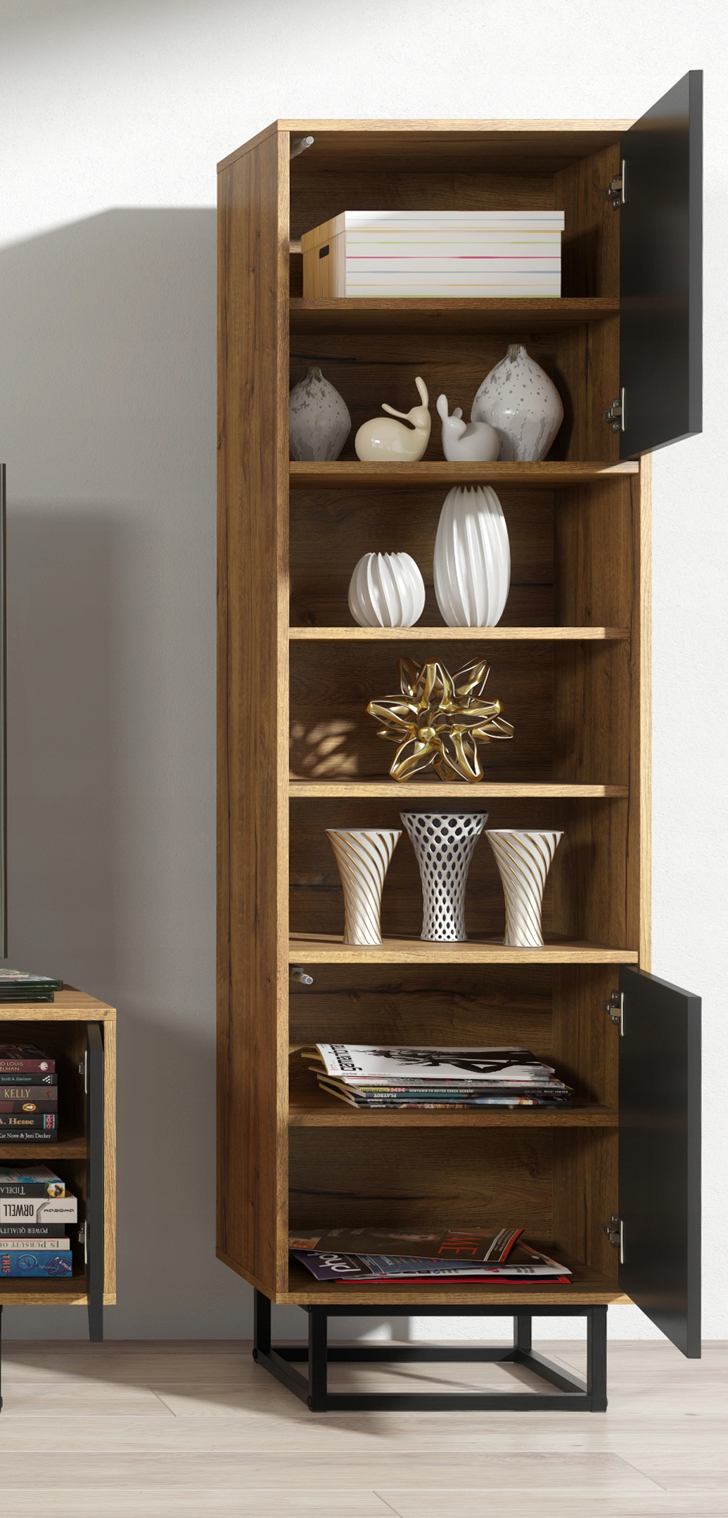 SZAFKA RTV 200 CM WITRYNA KOMODA LOFT DĄB/CZARNY Stan opakowania oryginalne