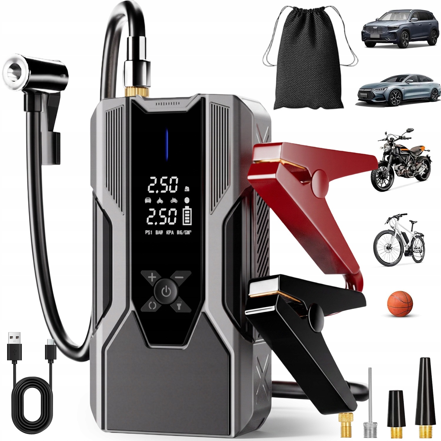 Silné Štartovacie Zariadenie S Kompresorom Pre Auto Jump Starter 8000MAH