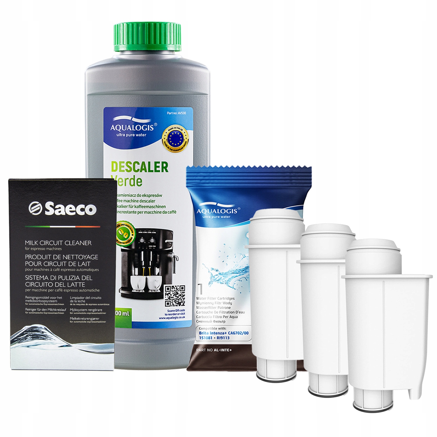 Odvápňovač 500 ml prášek 3 x vodní filtr pro kávovar Saeco AL-Inte+