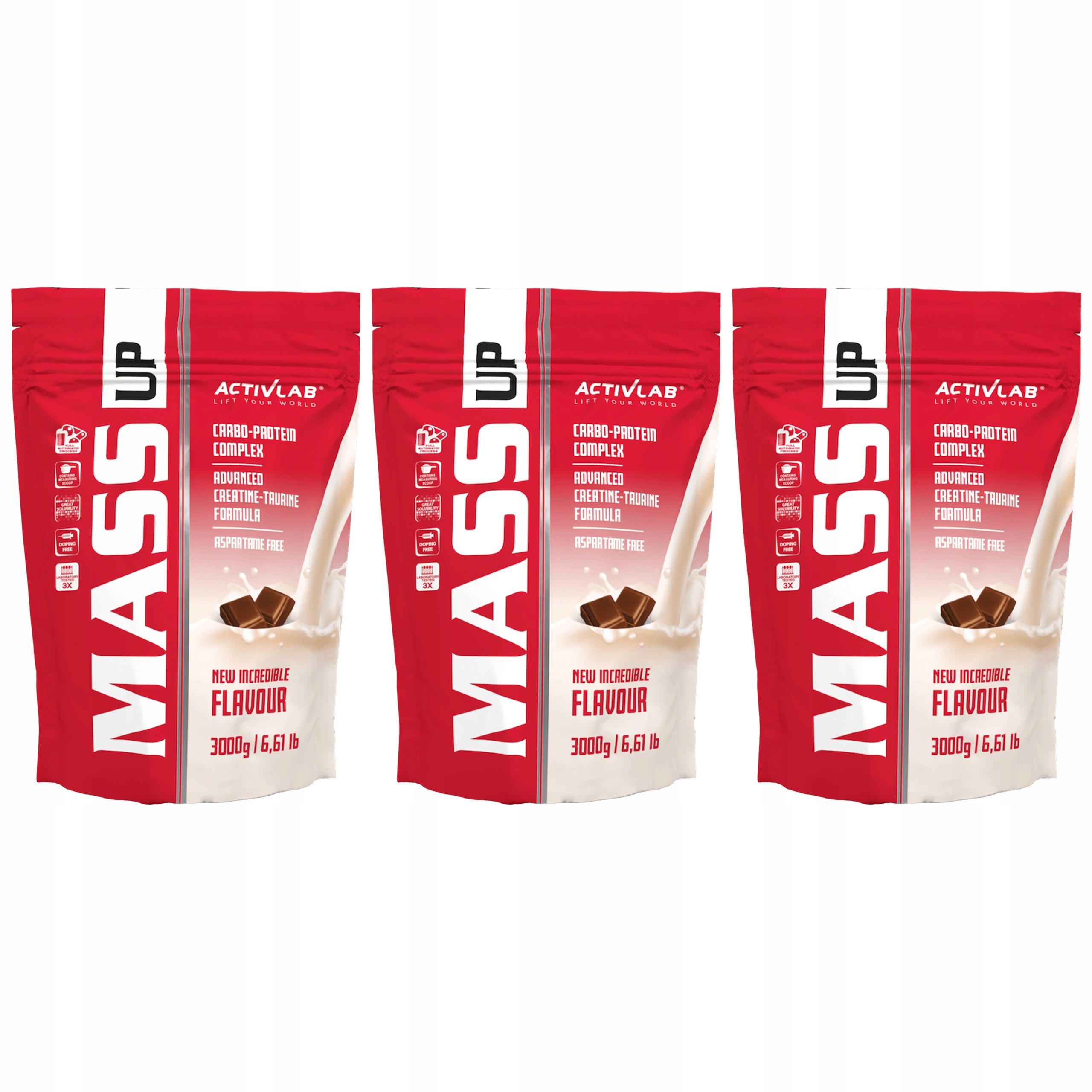 3x Mass Up 3000g Gainer Doplněk Stravy Na Hmotu Masa Bílkoviny Activlab