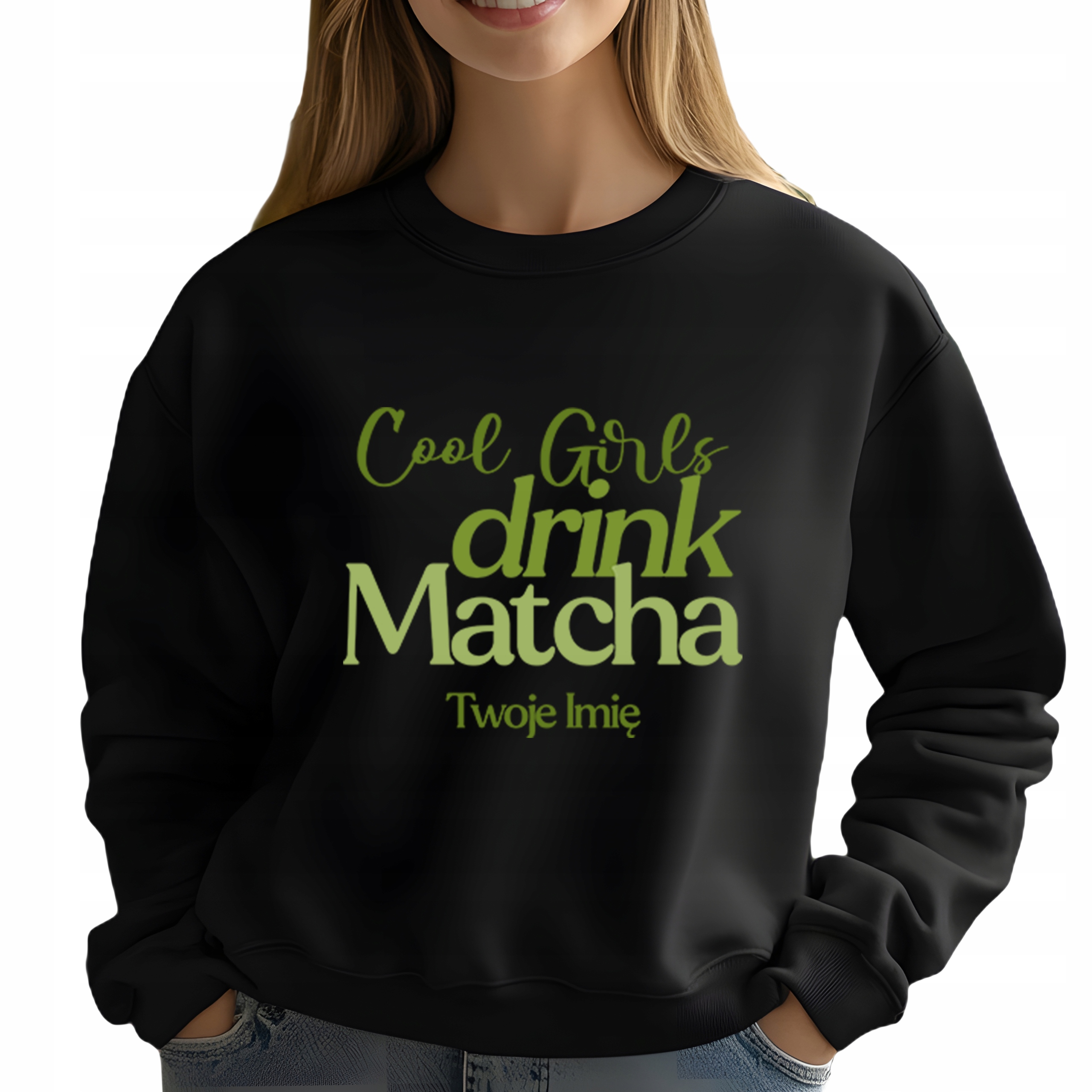 Mikina Černá Módní pro milovnici Matchy Girls Drink Matcha Jméno L