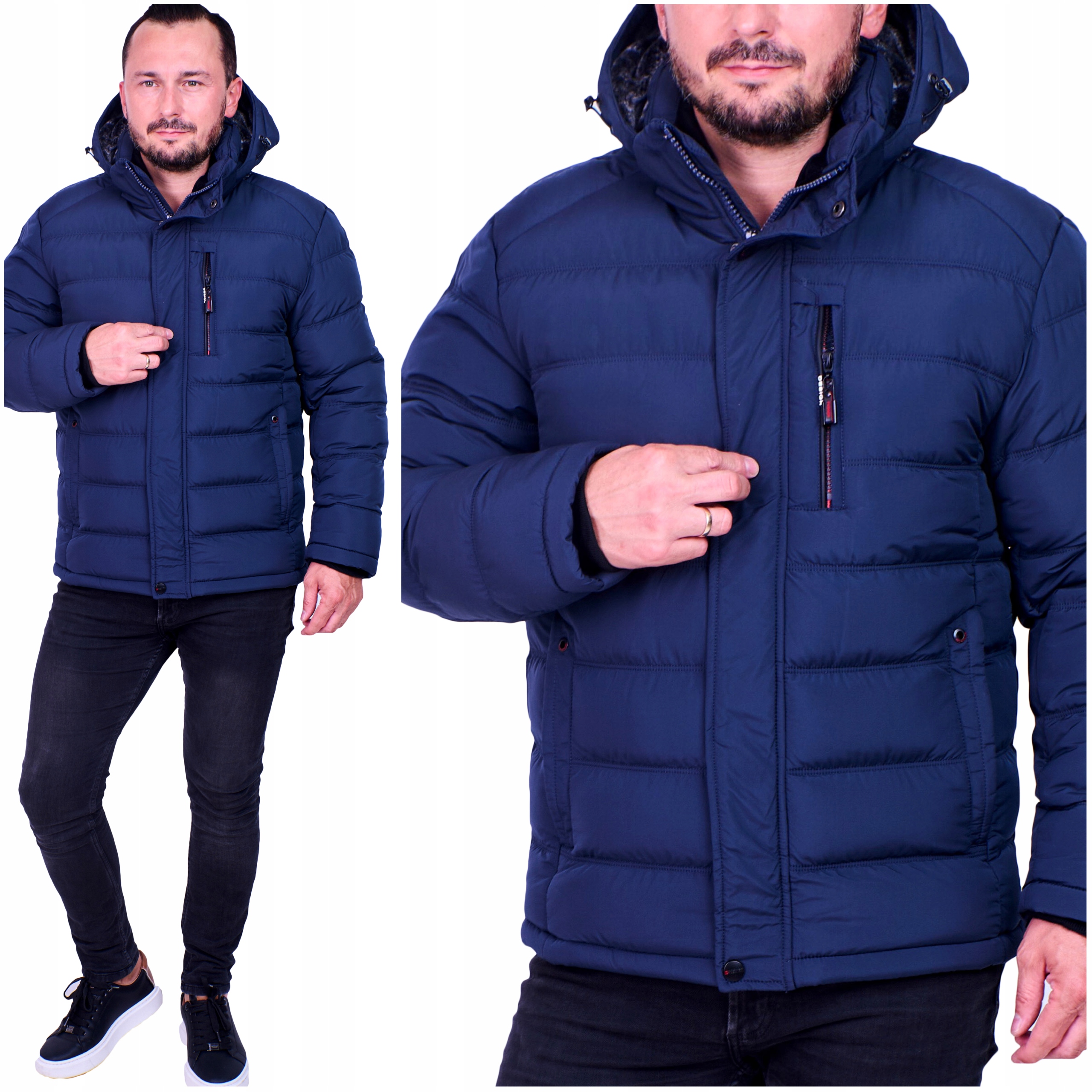 Pánská Zimní Prošívaná Teplá Péřová Bunda tmavě modrá lehká L