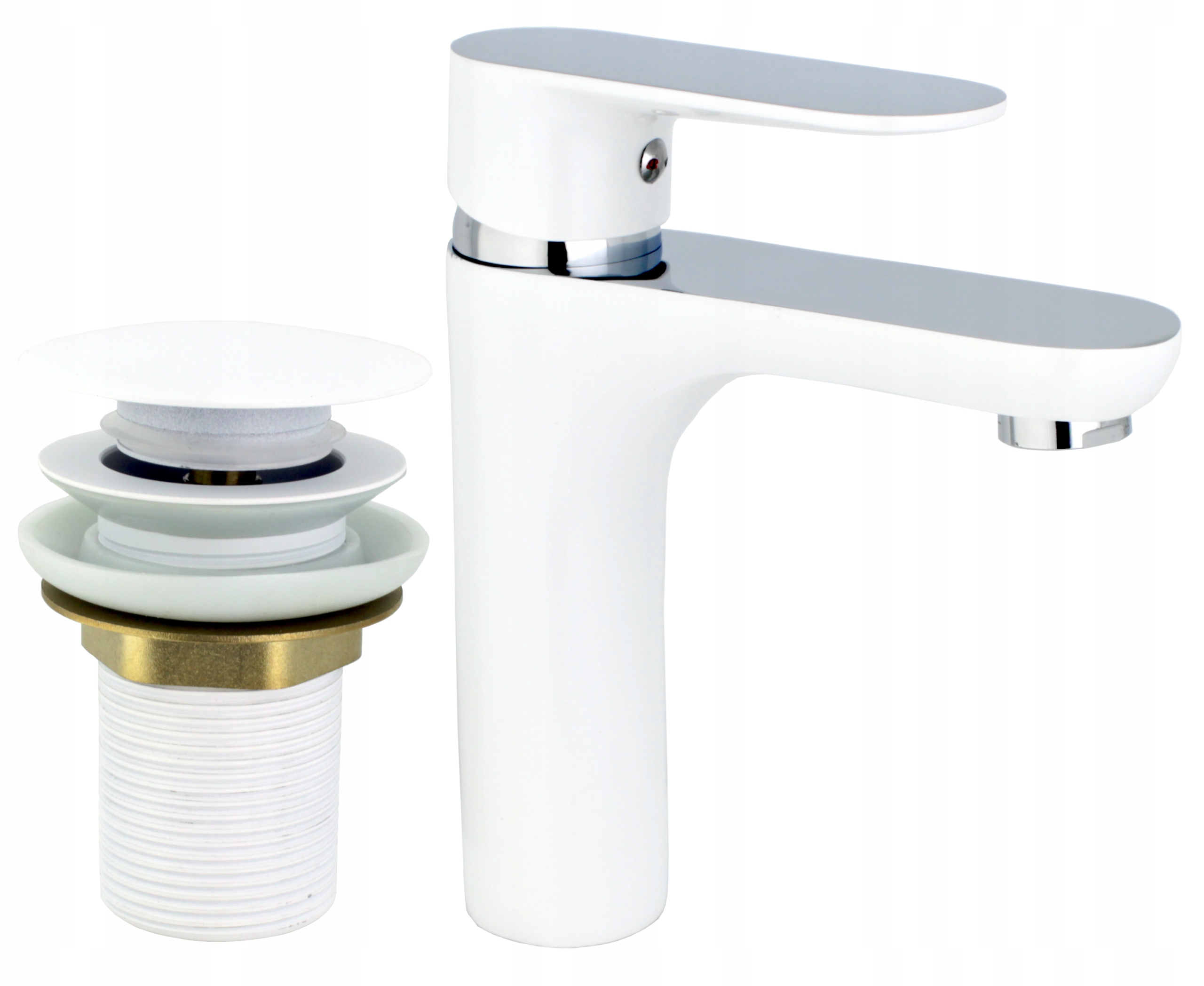 Bateria Umywalkowa Stojąca Biała/chrom Korek System Szybkiego Montażu