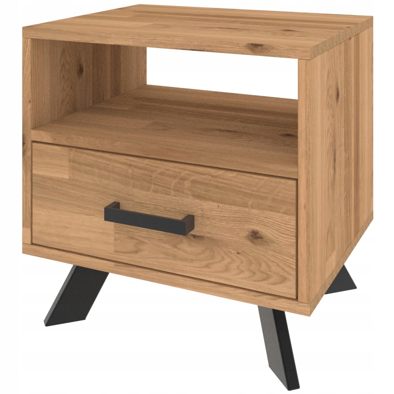 Noční stolek dubová police s loftovou zásuvkou, kovové nohy Toledo S2 50x40x40