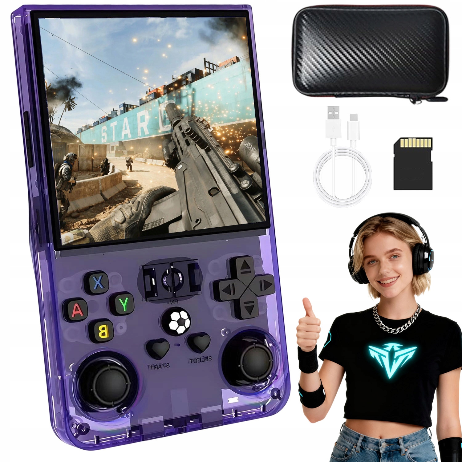 Przenośna Konsola R36MAX Do Gier Retro 18000 Gier Linux 64GB Gameboy Purple