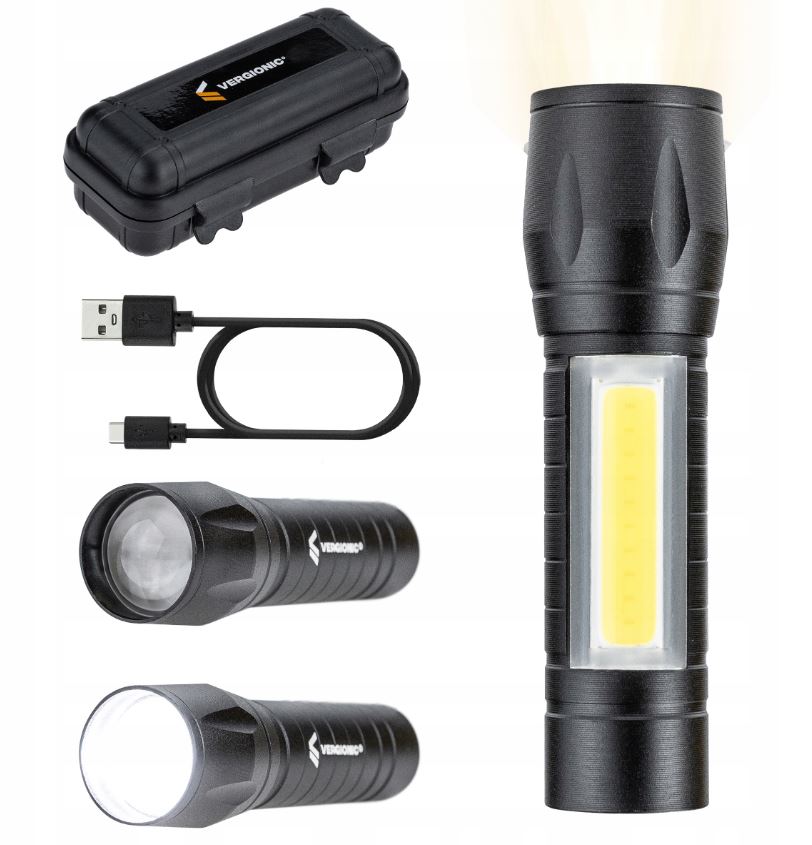 

Mała Mocna Latarka Taktyczna Cob Zoom Led Usb