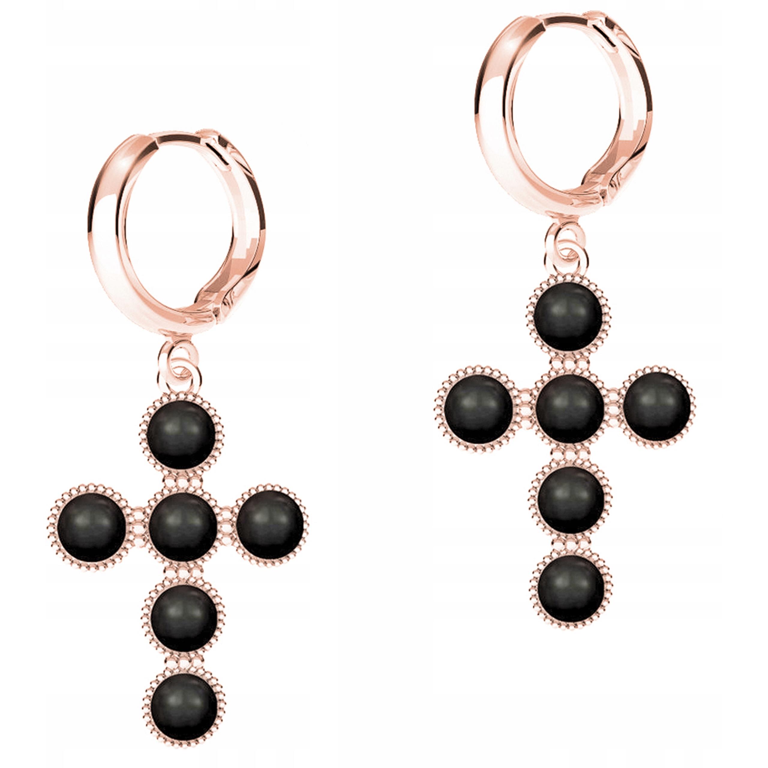 Náušnice Pozlacené kříže s černými perlami Křížky Černé Stříbro 925