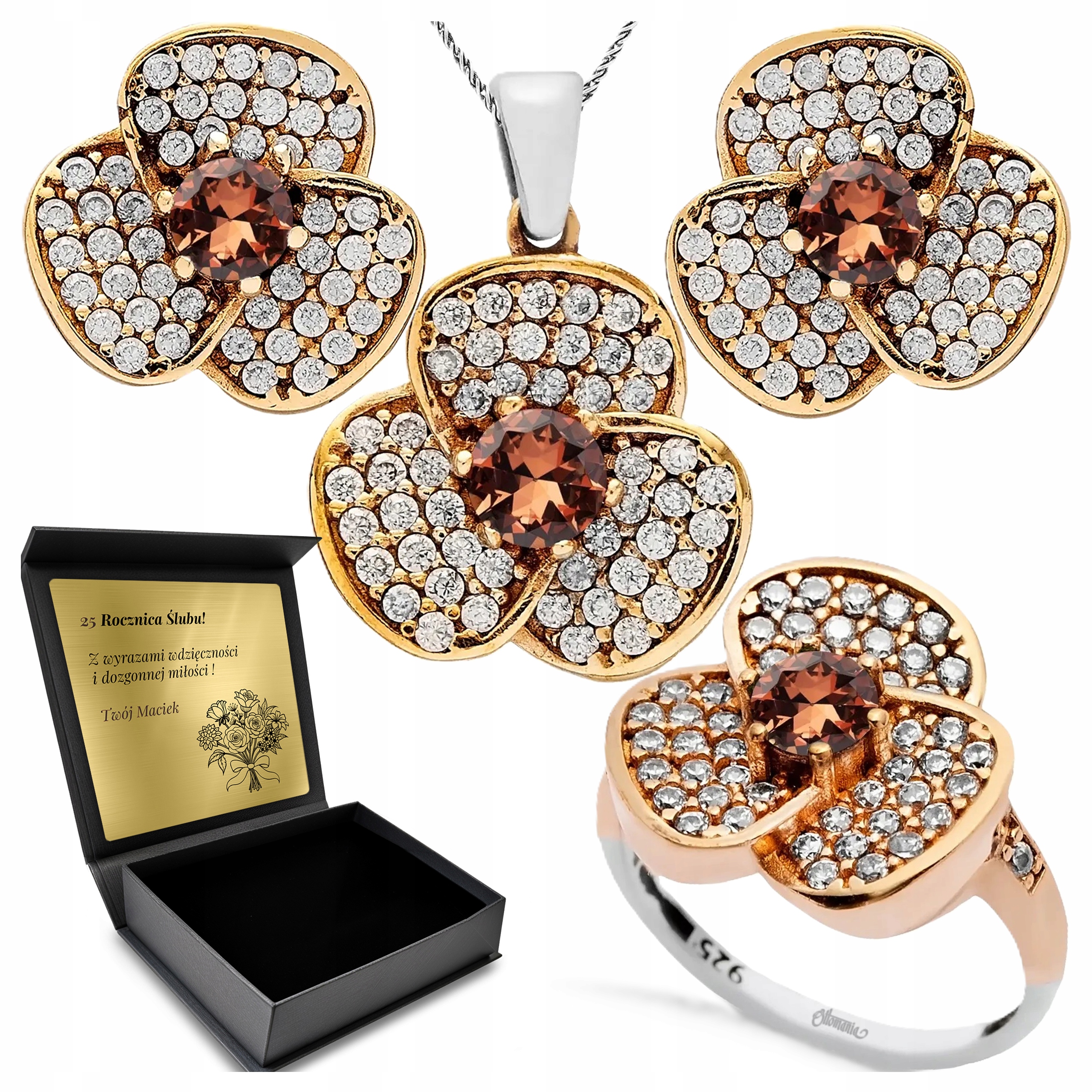 Komplet Stříbrných Šperků 925 Zirkony Zultanit Dárek pro ženu Gravírování