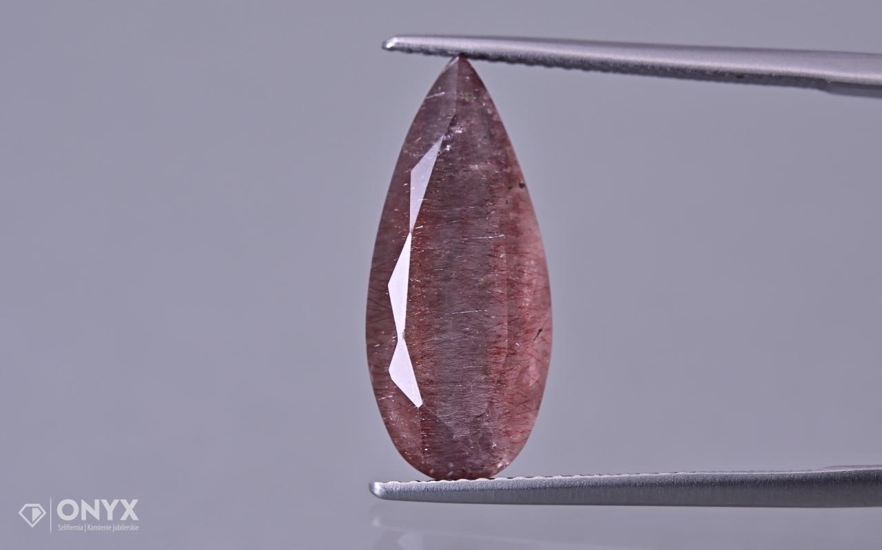 Jahodový křemen fasetovaný slza 19,5x8,5 mm