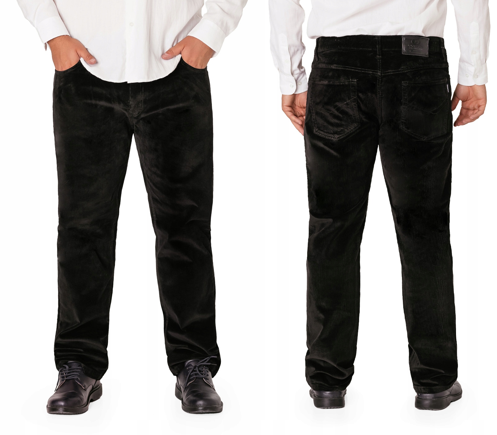 Duże Ciepłe Spodnie Męskie Sztruksowe Czarne Sztruksy Bawełna 2185A W46 L32