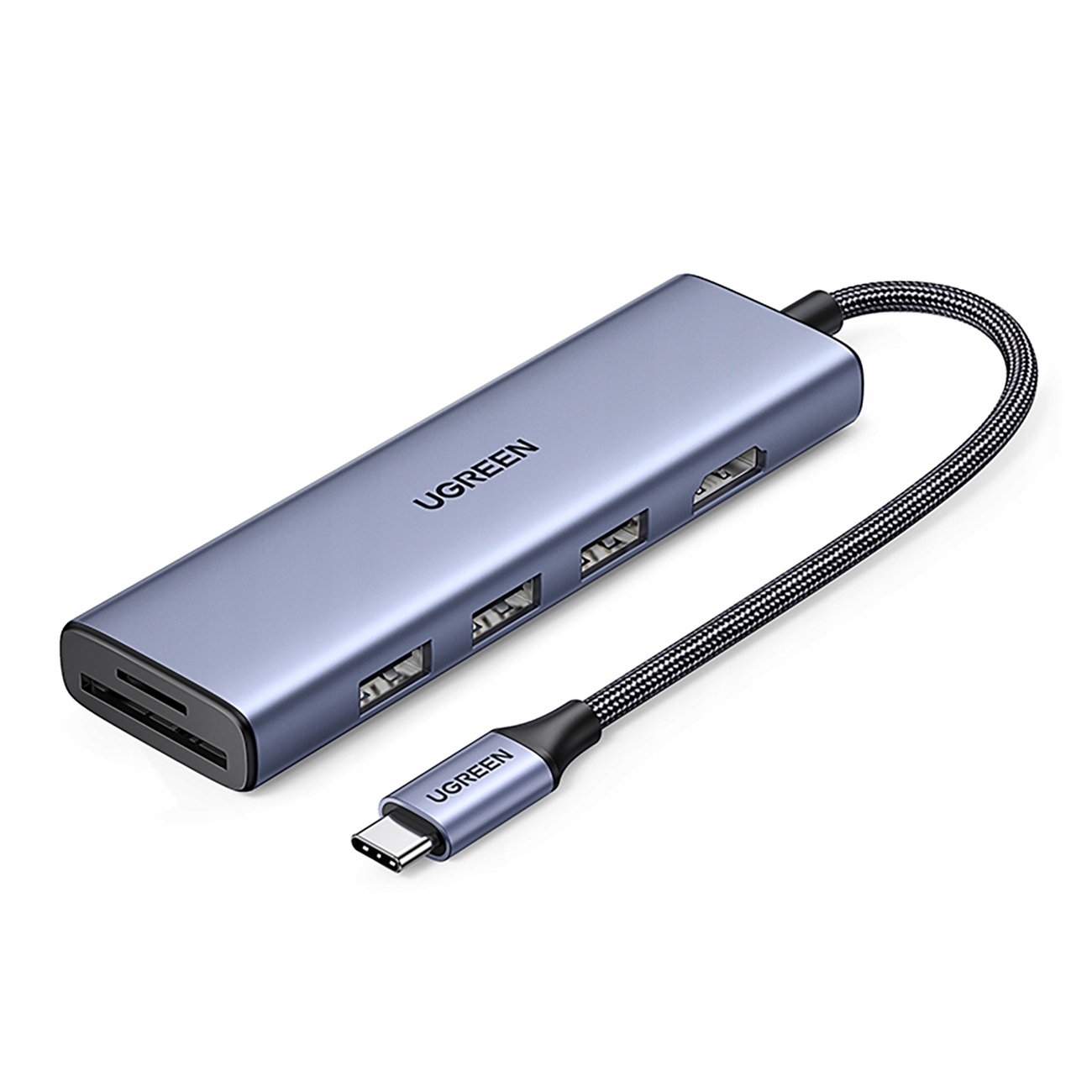 6v1 Hub adaptér Usb-c Hdmi Usb-a čtečka karet Sd Tf šedá