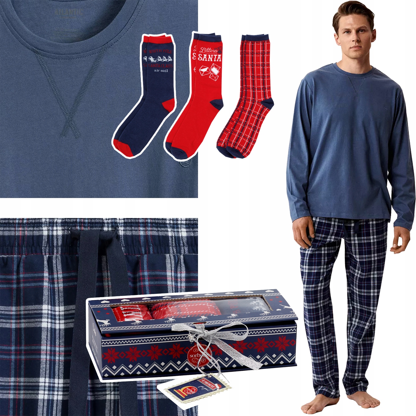 Vánoční pánská pyžamová sada Atlantic vel L 3PAK ponožek vel 40/45