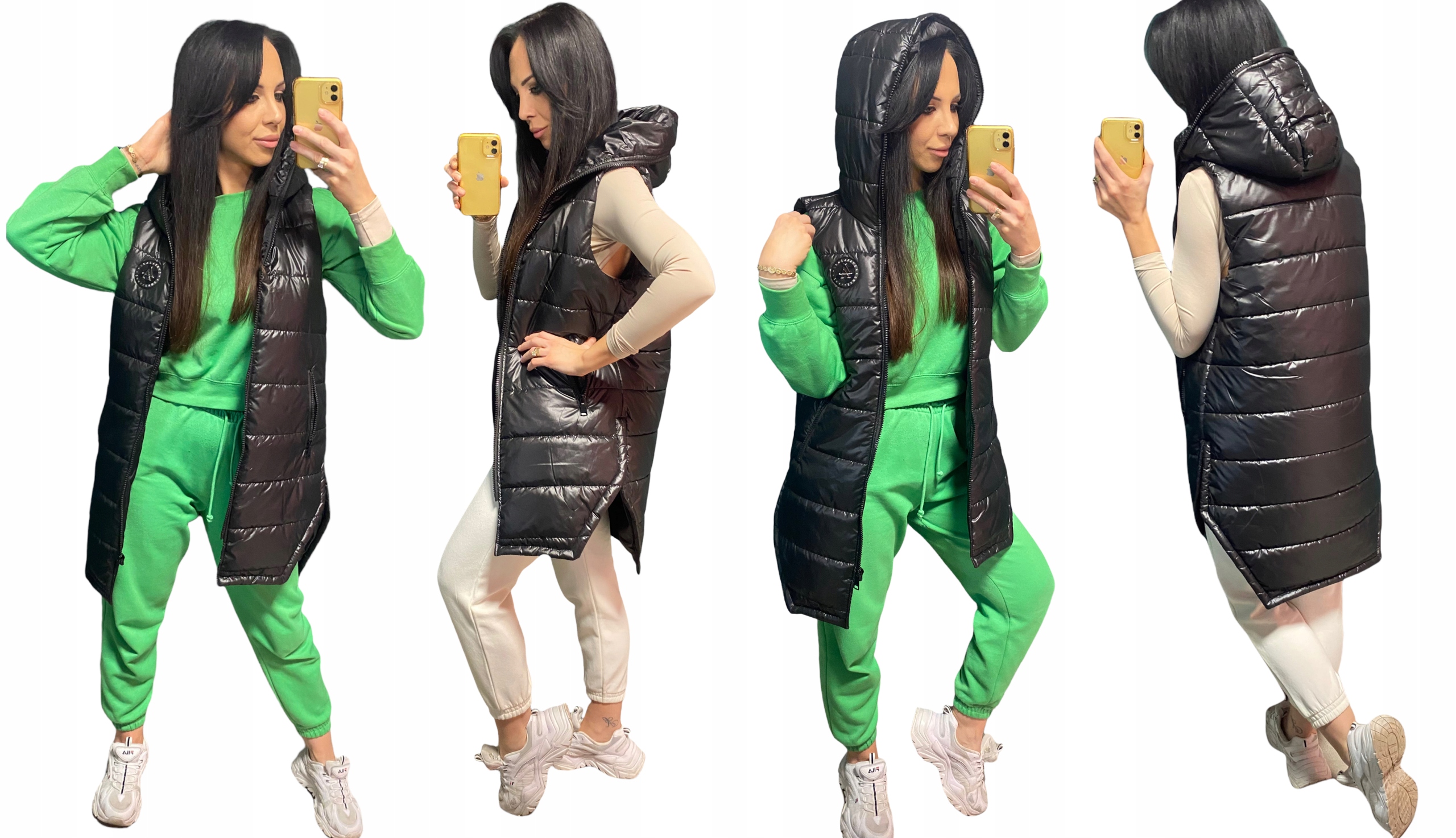 KAMIZELKA DAMSKA BEZRĘKAWNIK DŁUGA PIKOWANA L Kaptur z kapturem