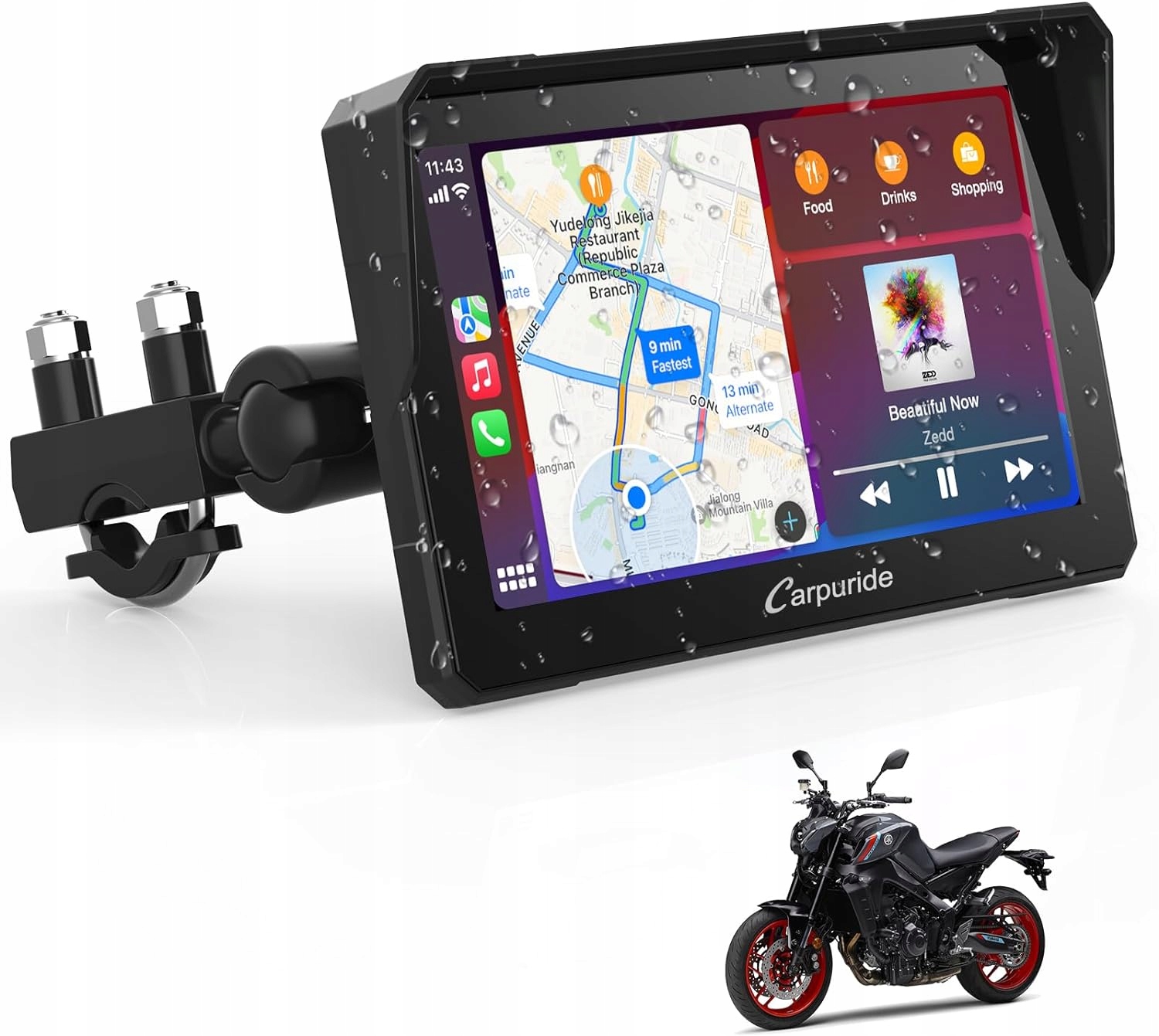 Ekran Motocyklowy Carpuride W702 Carplay/Android Auto Podwójny Bluetooth