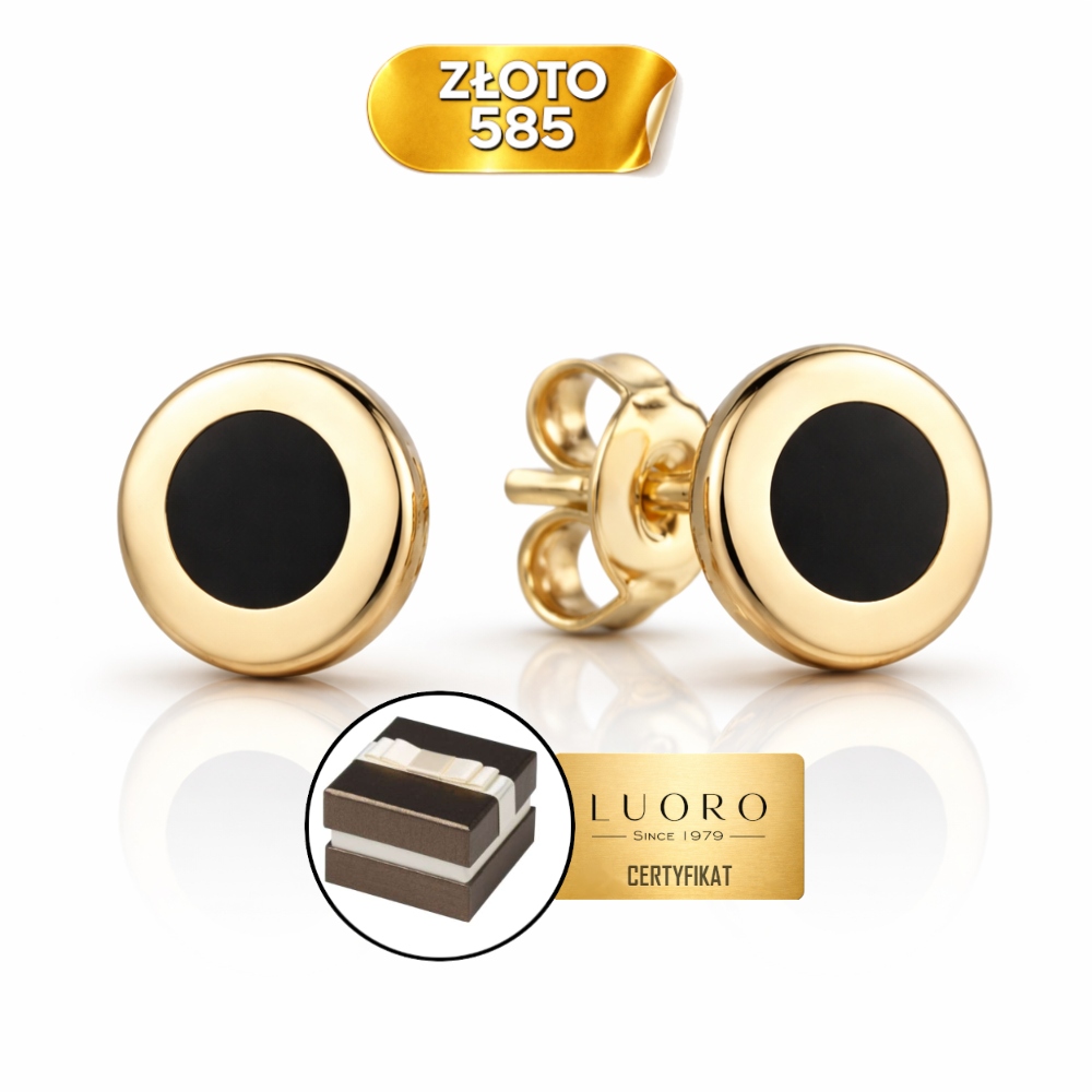 Náušnice Zlaté 585 14K Zlato-černé Kolečko 6 MM Krabička Dárek Certifikát