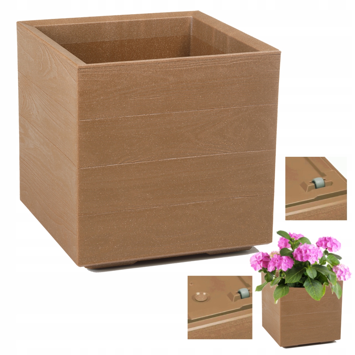 Doniczka na kółkach Karo Eco Wood 40x40 Nat.drewno