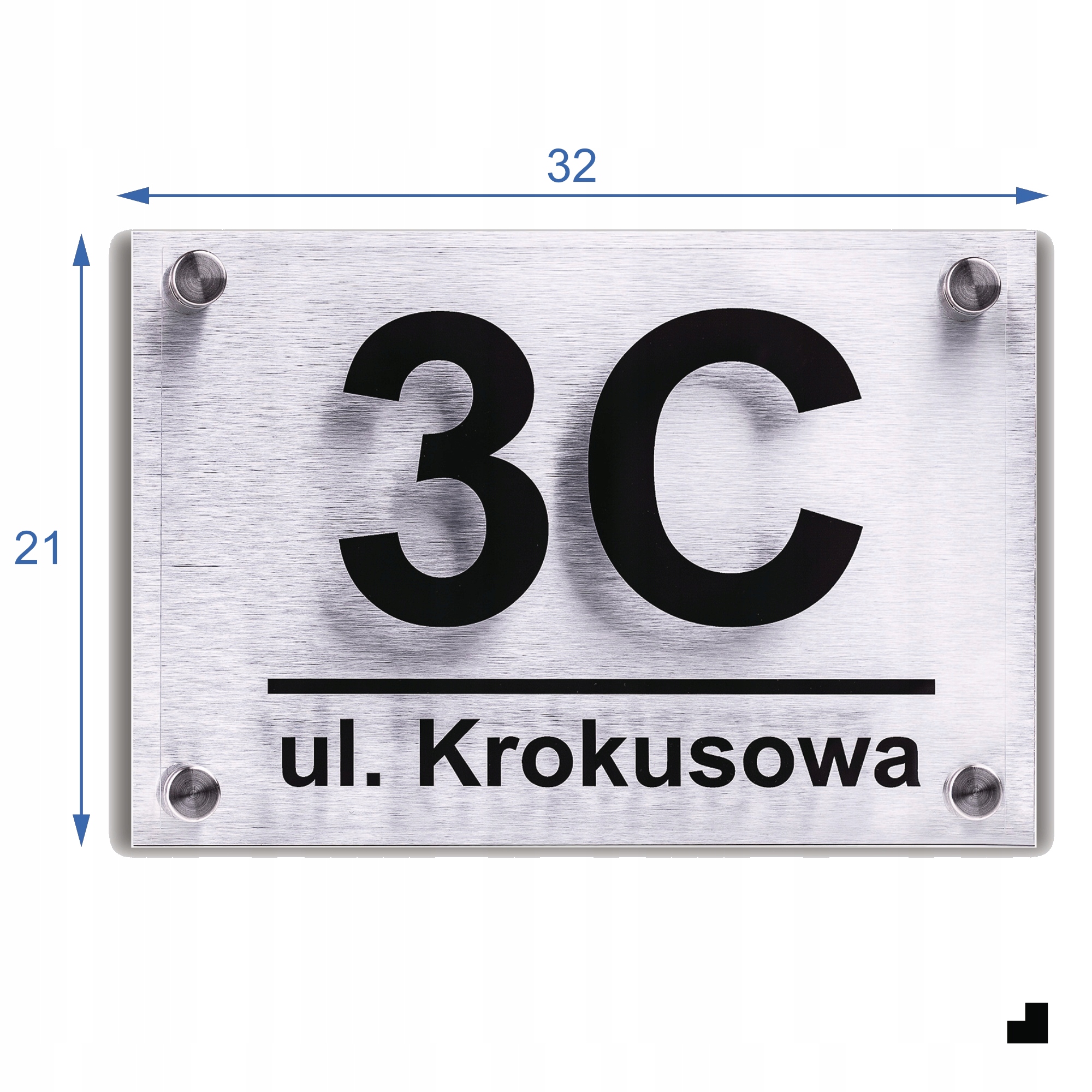 TABLICZKA Z NUMEREM DOMU | ADRESOWA | PLEKSA i ALUMINIUM + DYSTANSE i KOŁKI Szerokość produktu 32 cm