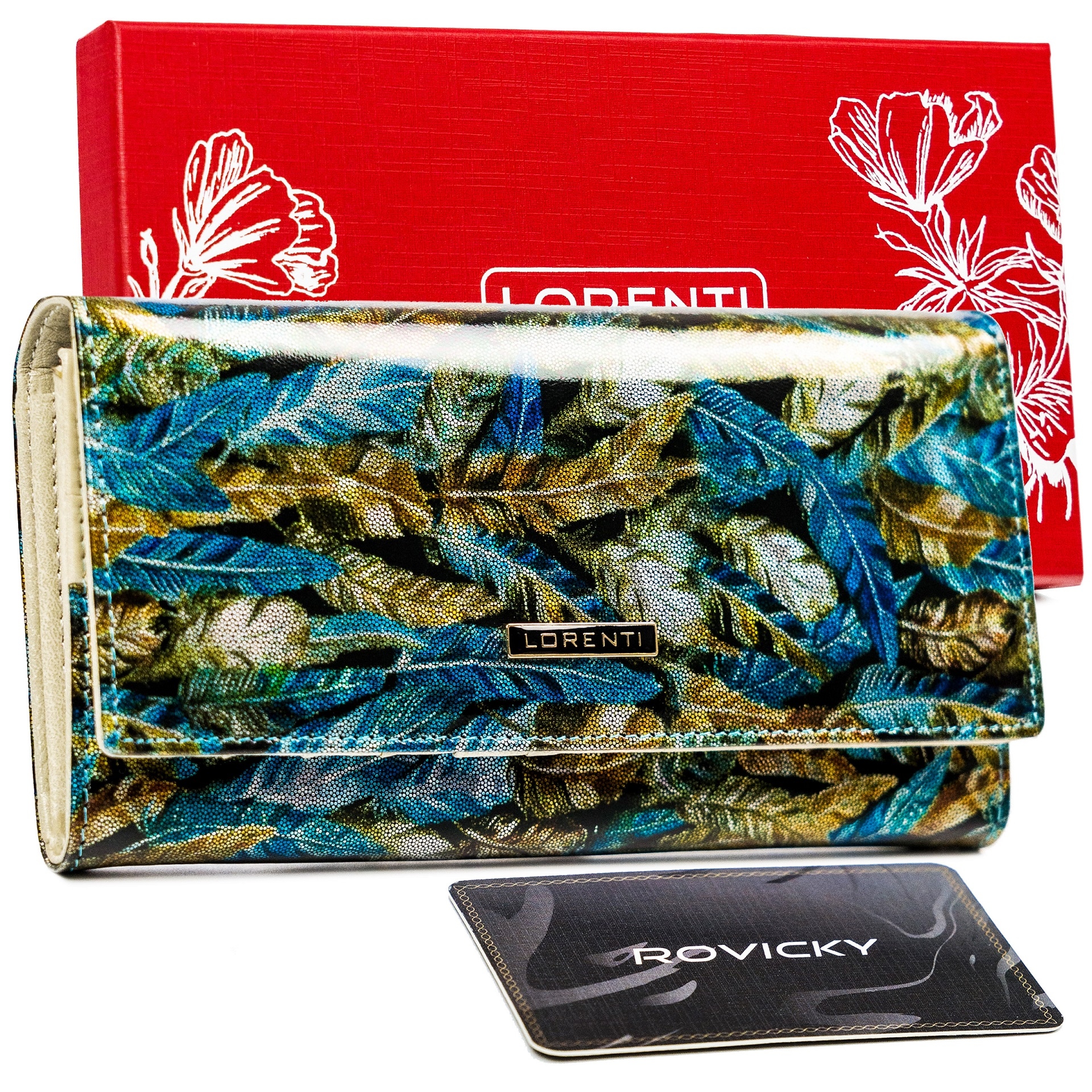 

Lorenti portfel damski duży lakierowany liście