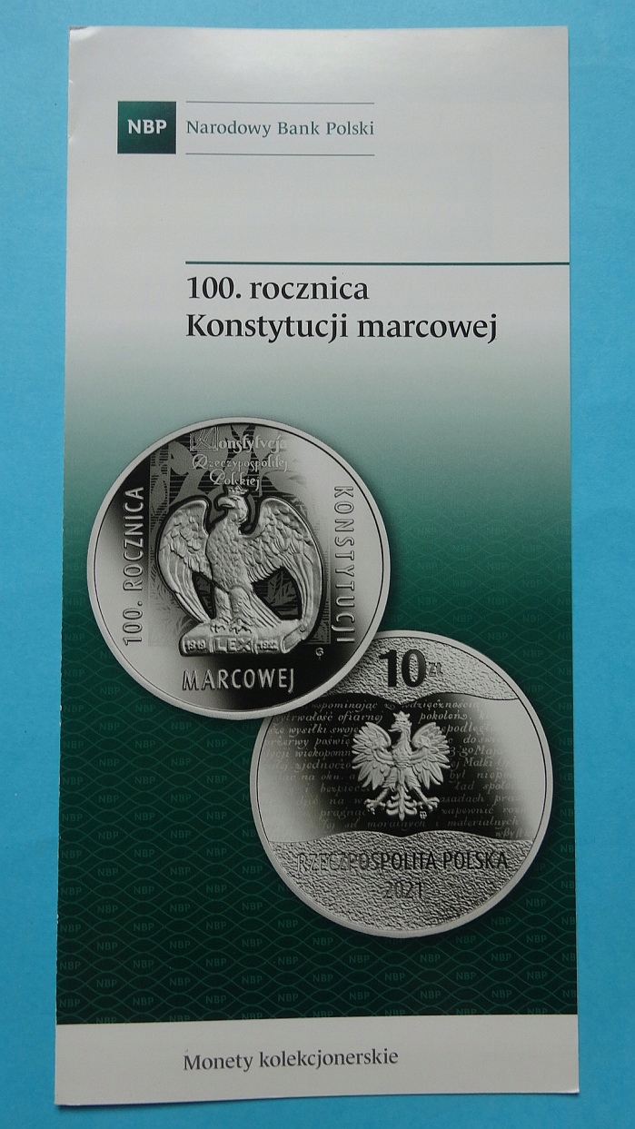 Folder 10 zł 2021 KONSTYTUCJA MARCOWA,stan I