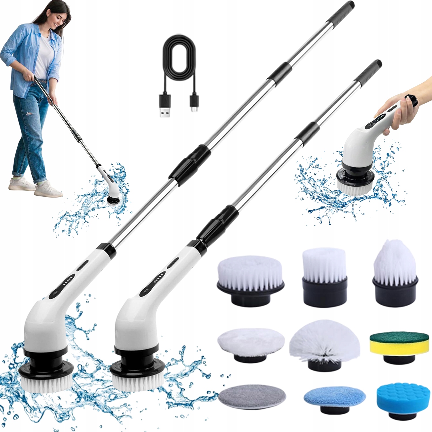 Levně Elektrický Kartáč S Akumulátorem A 9 Nástavci Pro Různé Povrchy