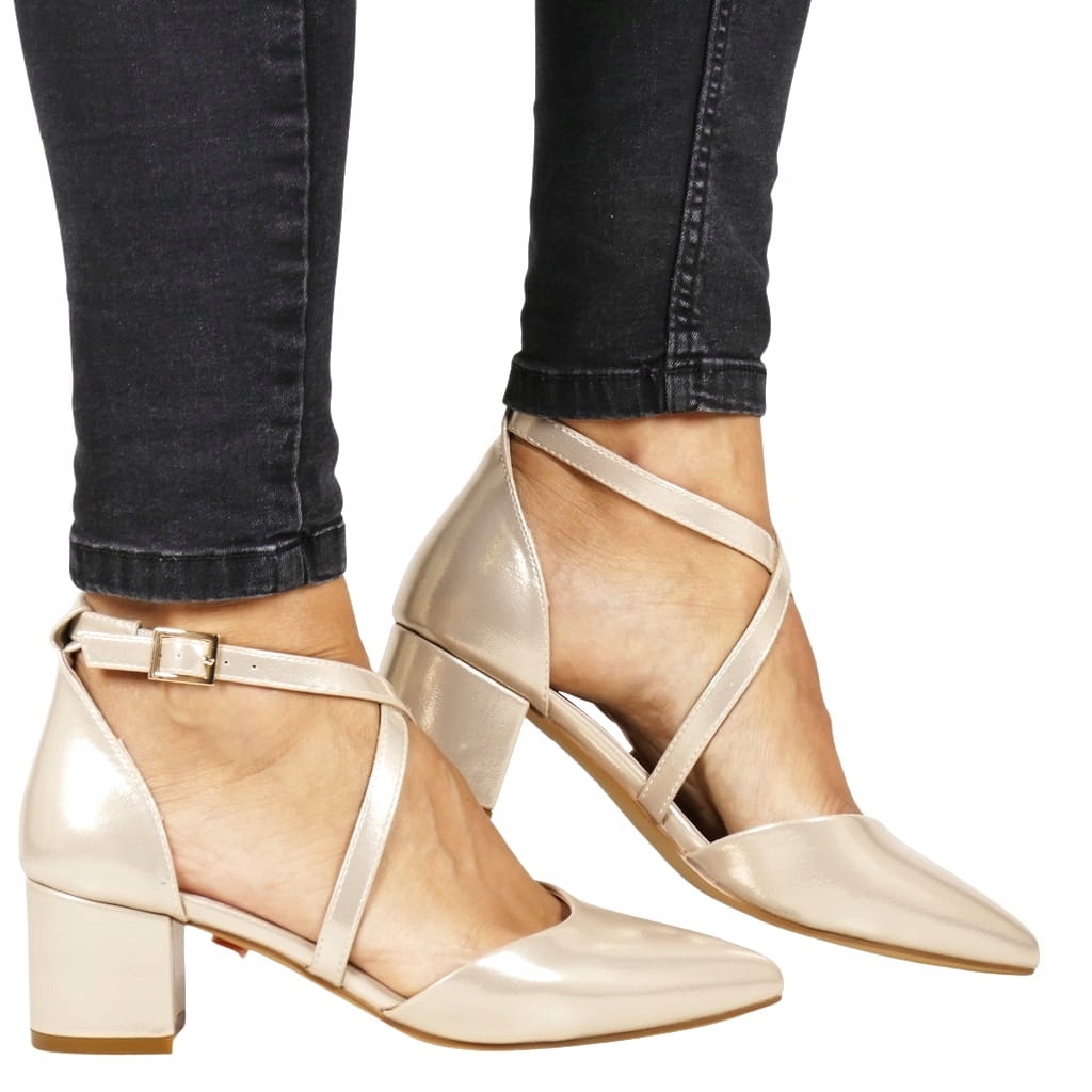 Lodičky Sandály Na Podpatku, Pásky Na Kříži, Nová Barva, Zlatý Satén