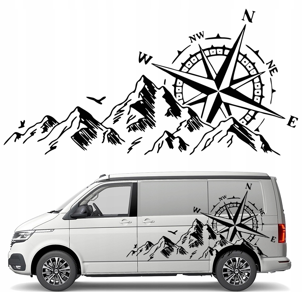 Samolepka Grafika na karavan Přívěs Kompas Růže Větrů Hory 90x181| Barva