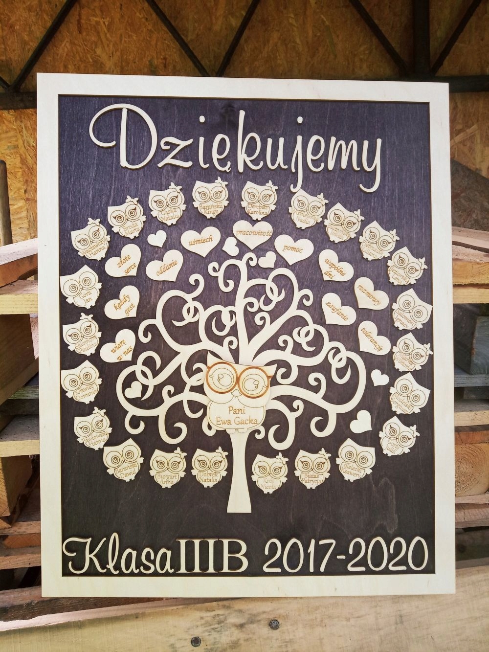 Stromek poděkování učitelky sovy XXL